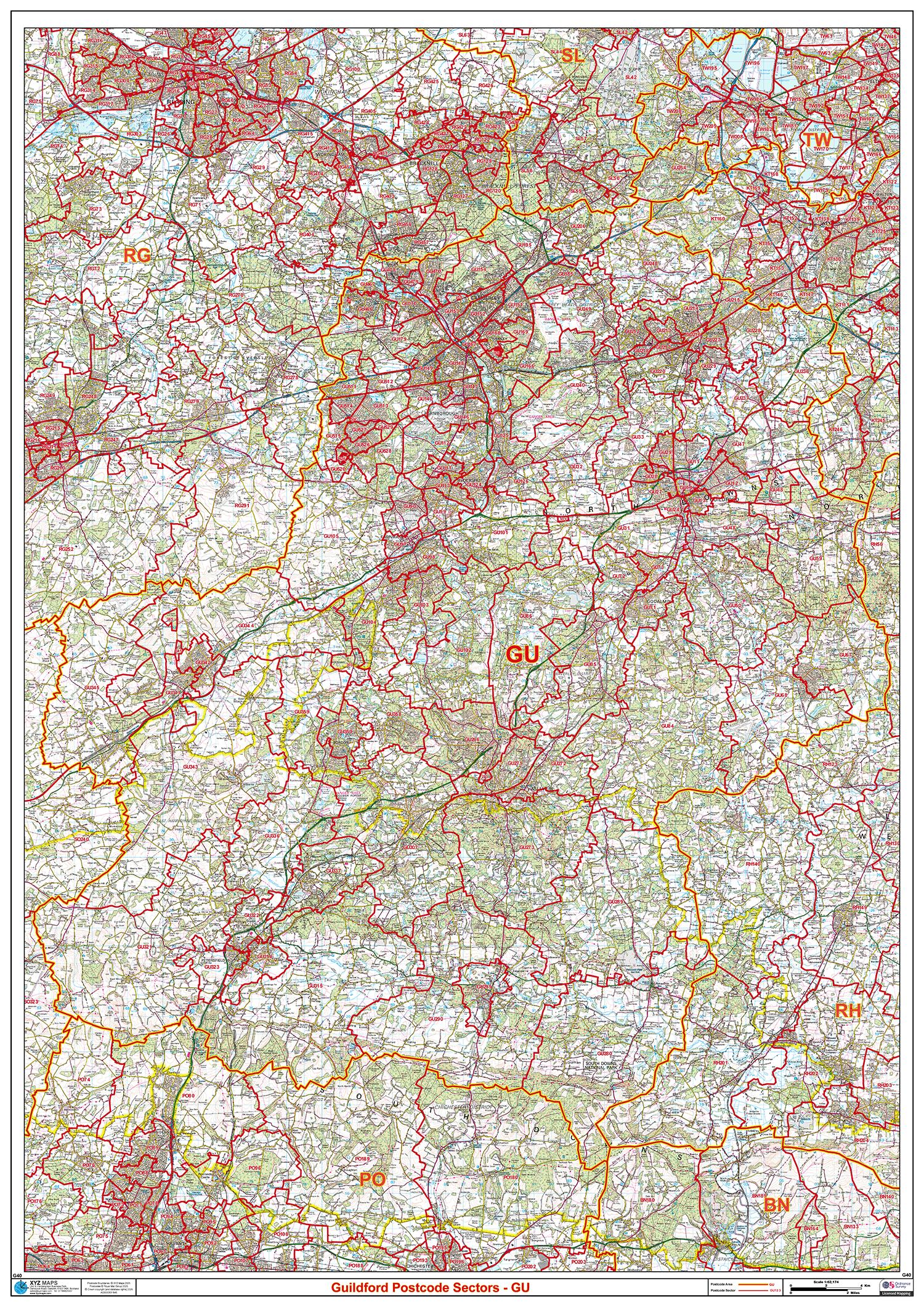 Guildford - GU - Postcode Sector Map (G40)