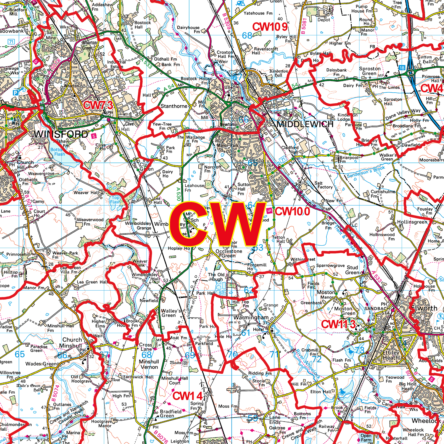 Crewe - CW - Postcode Sector Map (G53)