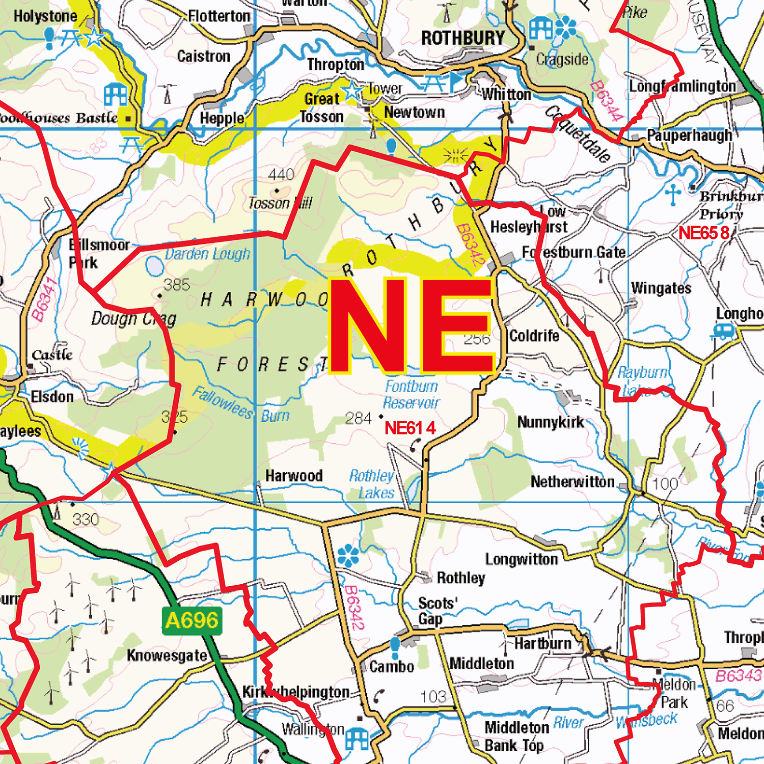 Newcastle - NE - Postcode Sector Map (G55)