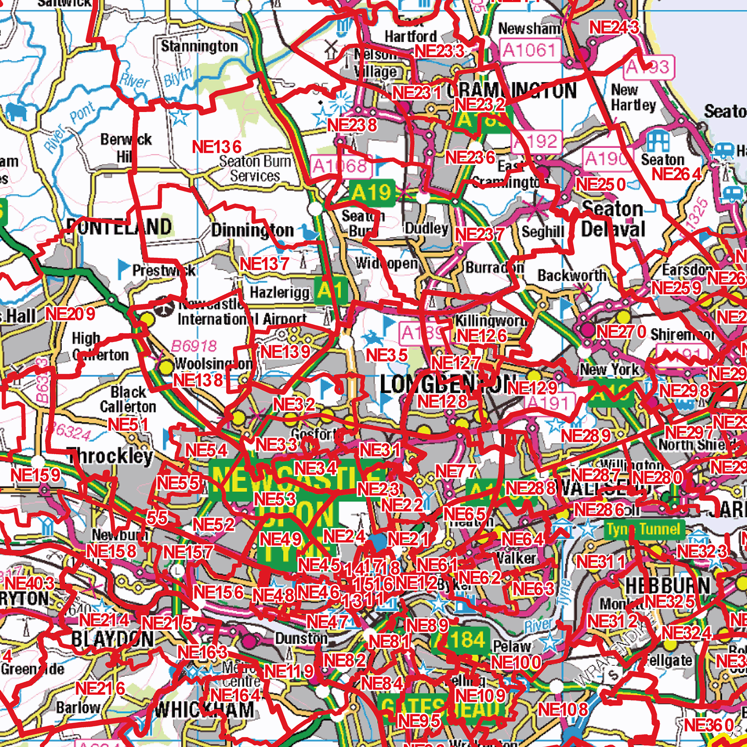 Newcastle - NE - Postcode Sector Map (G55)