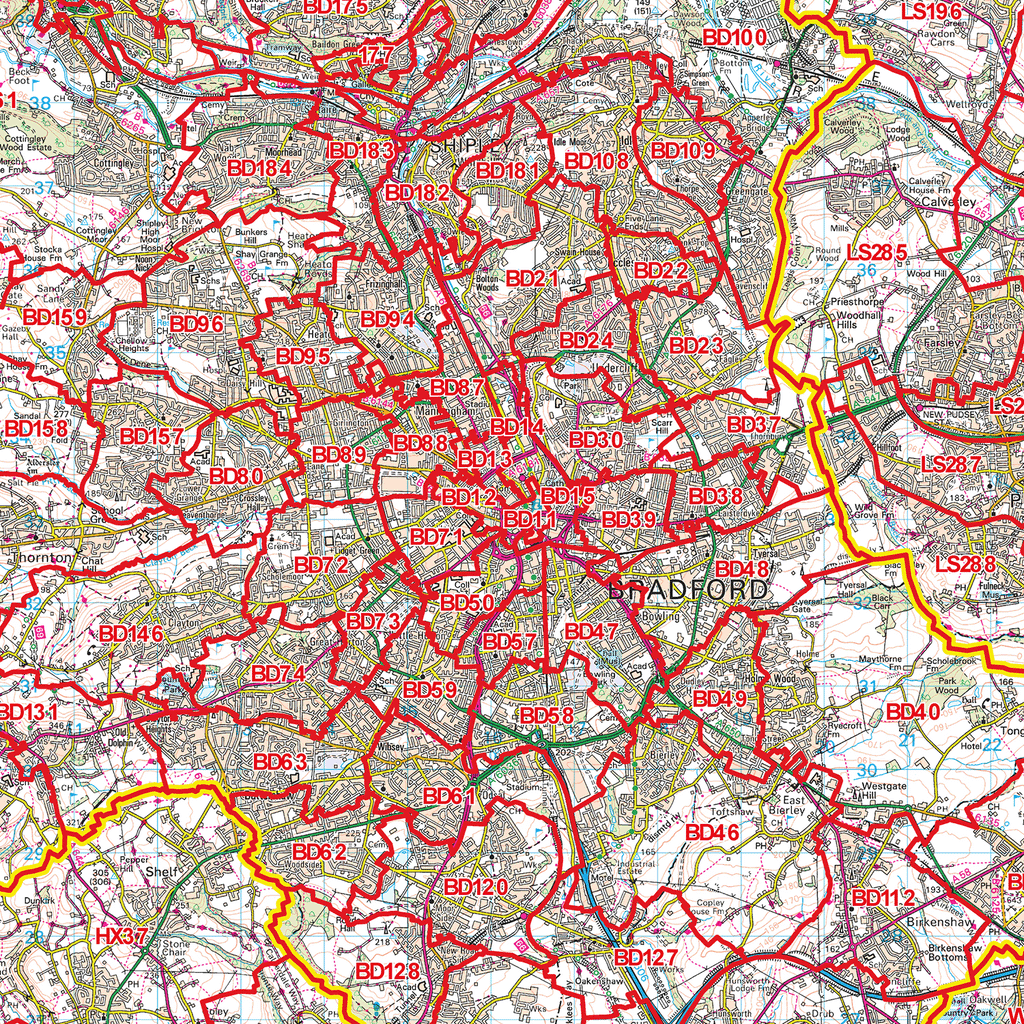 Bd Postcode Map Bradford - BD - Postcode Sector Map (G56) – XYZ Maps