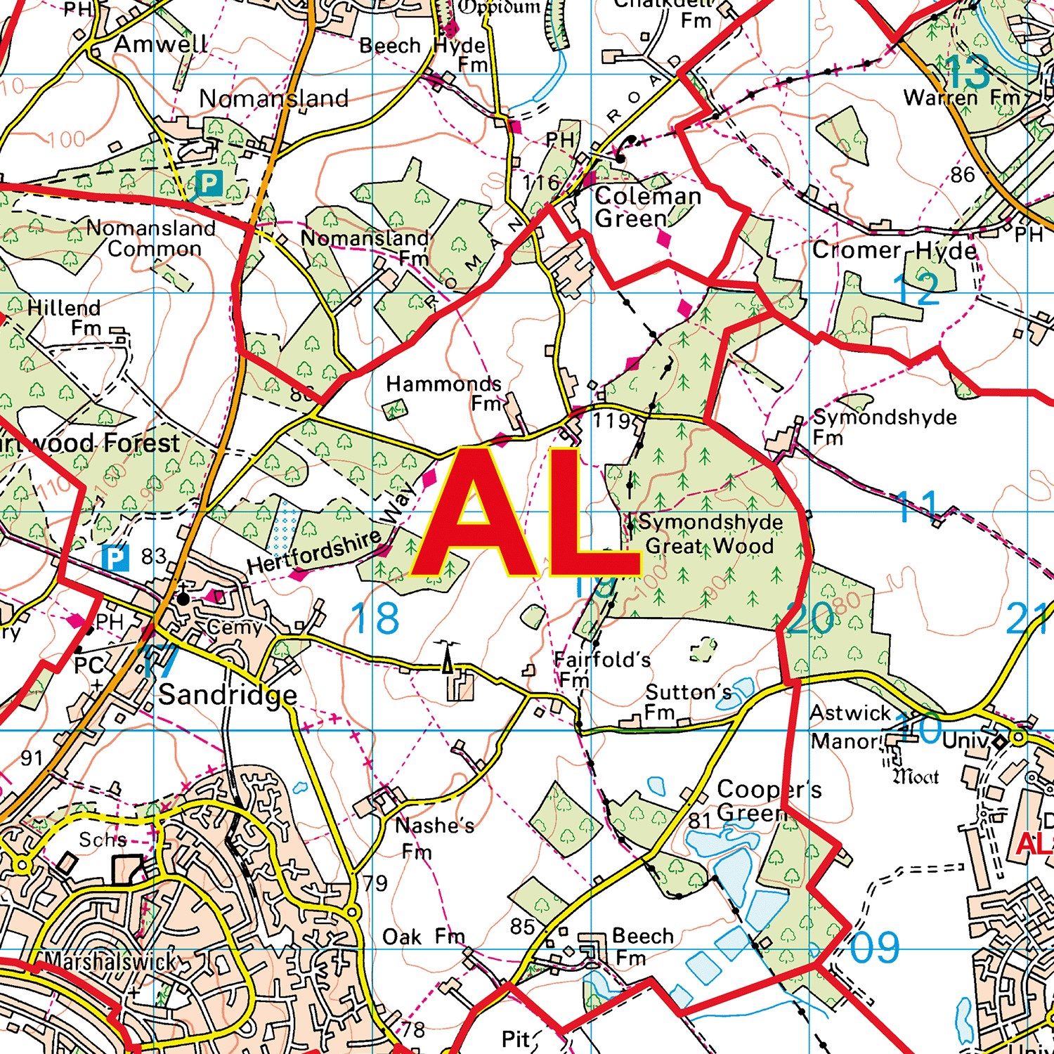 St Albans - AL - Postcode Sector Map (G61)