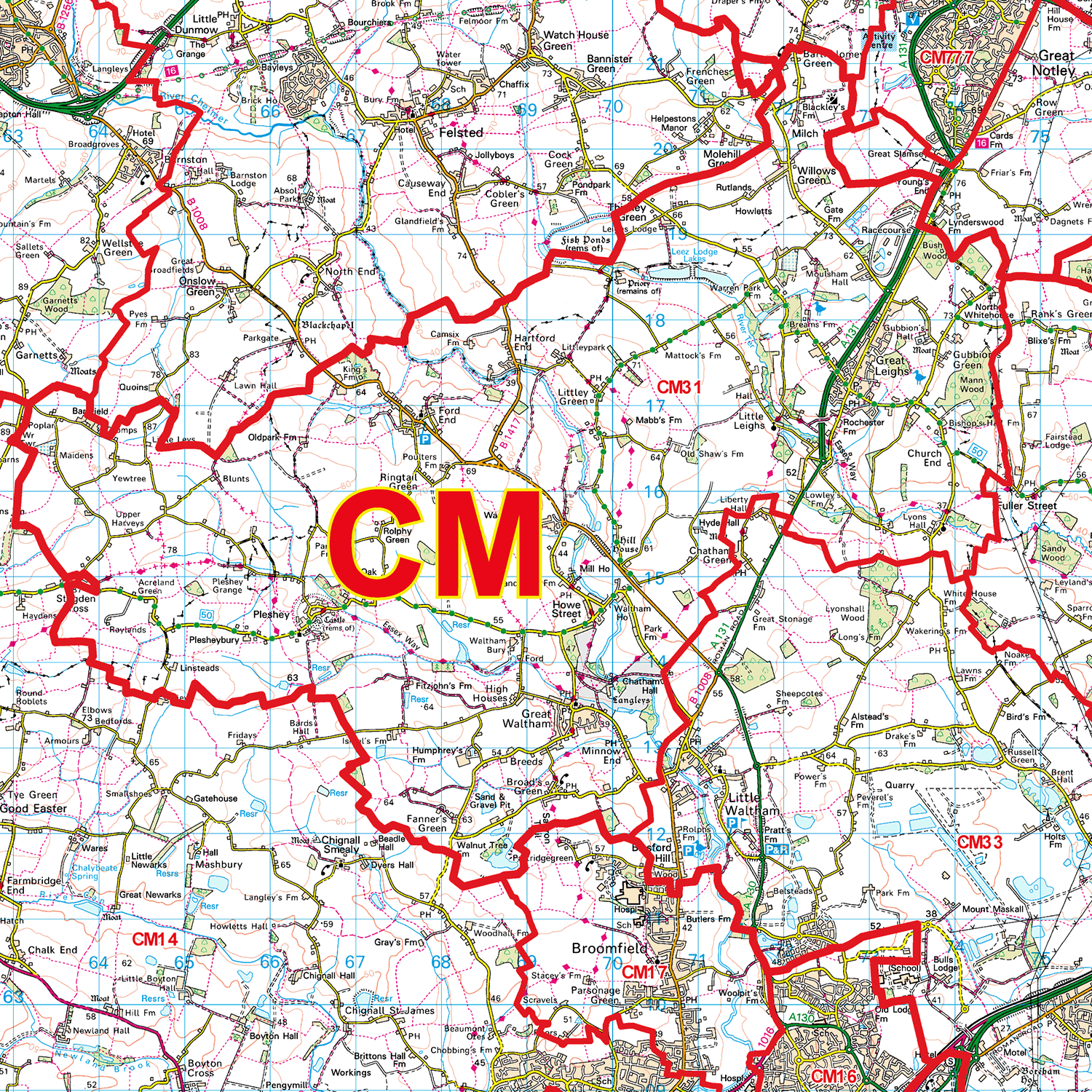 Chelmsford - CM - Postcode Sector Map (G68)