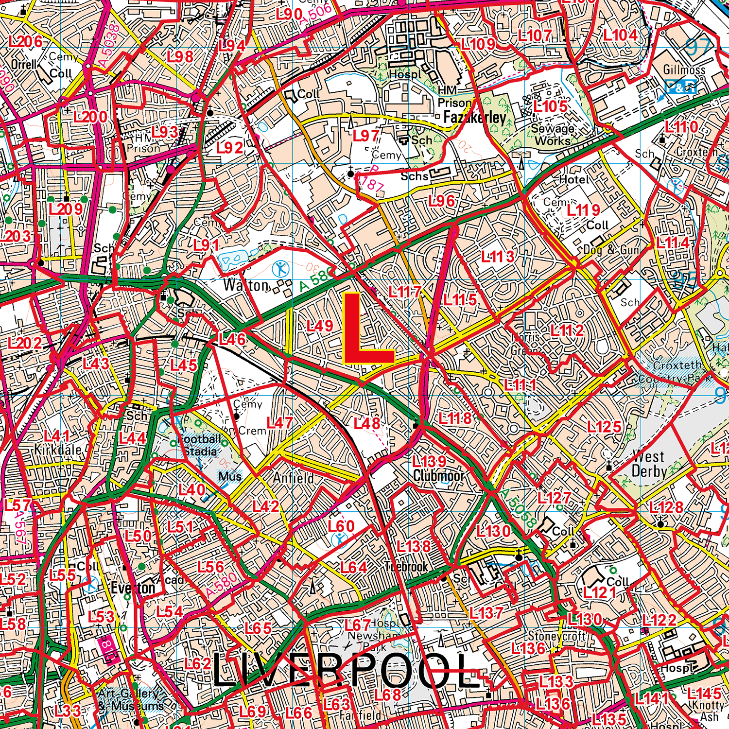 Liverpool - L -  Postcode Sector Map (G6)