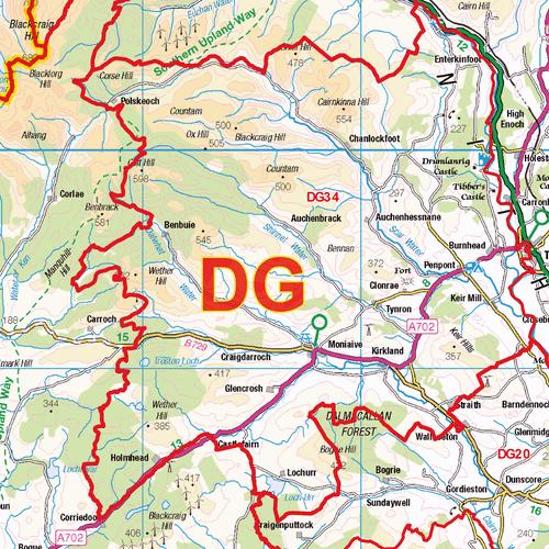 Dumfries & Galloway - DG - Postcode Sector Map (G71)
