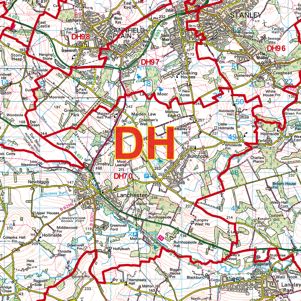 Durham - DH - Postcode Sector Map (G72)