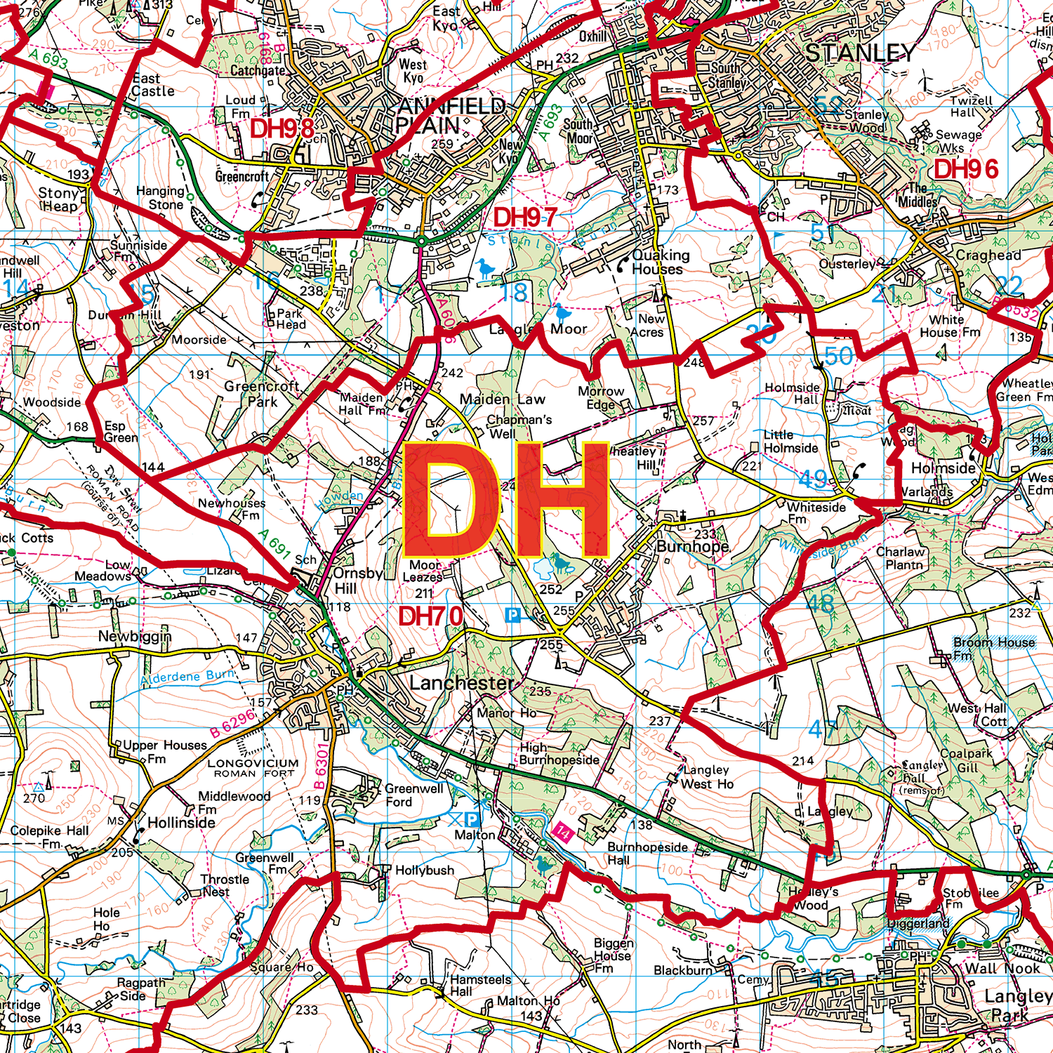 Durham - DH - Postcode Sector Map (G72)