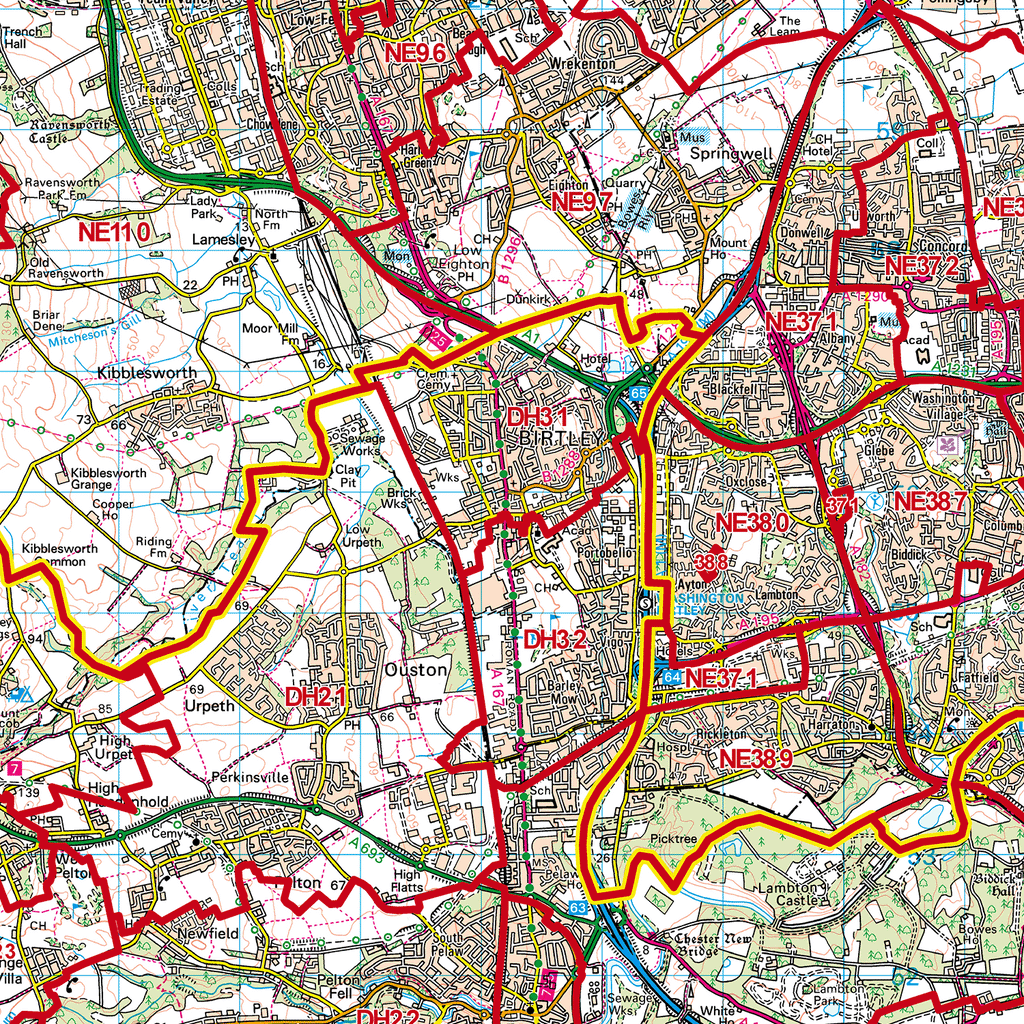 Durham - DH - Postcode Sector Map (G72)