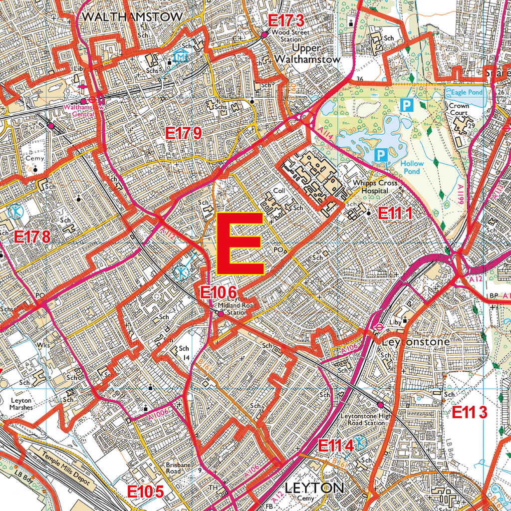 East London - E - Postcode Sector Map (G75)