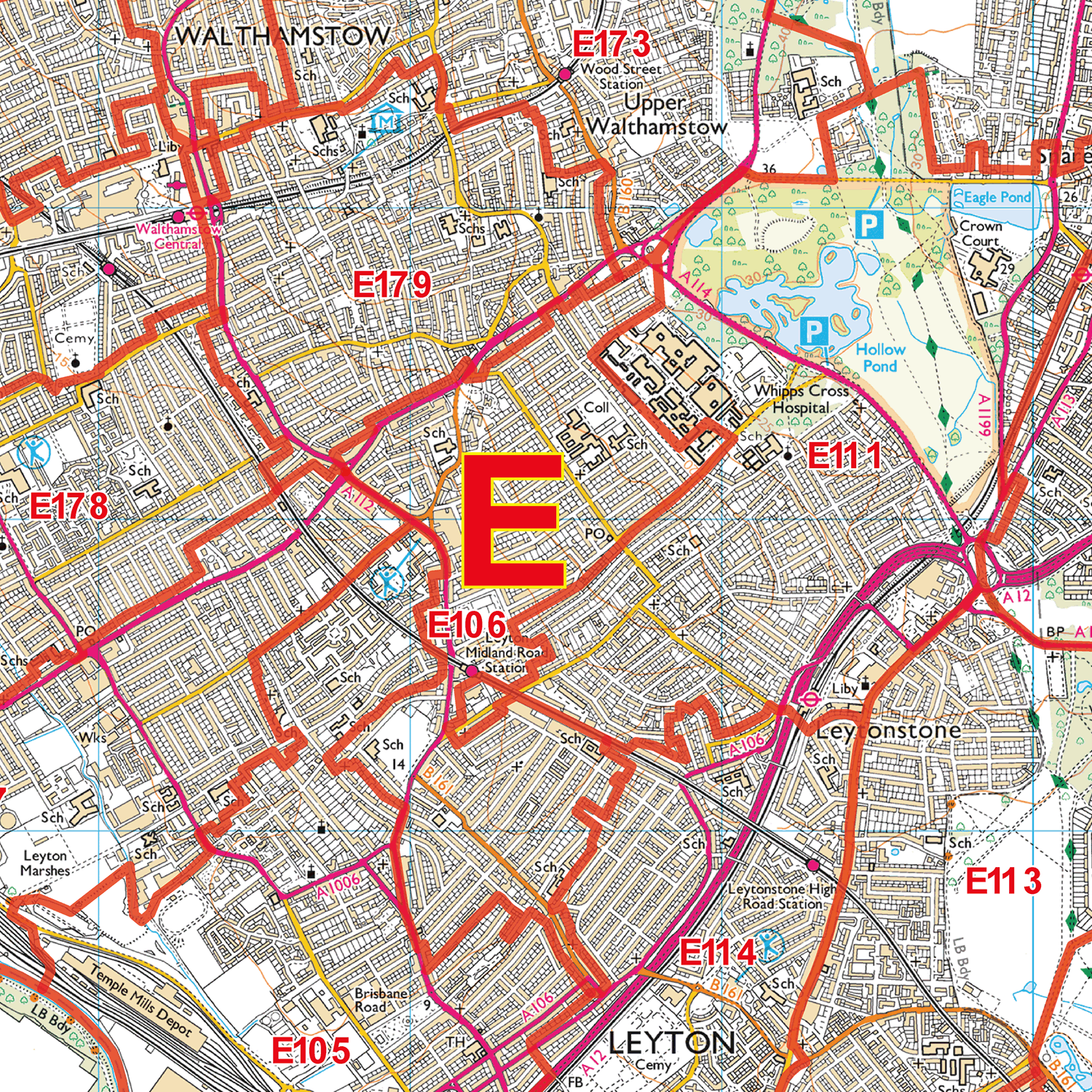 East London - E - Postcode Sector Map (G75)