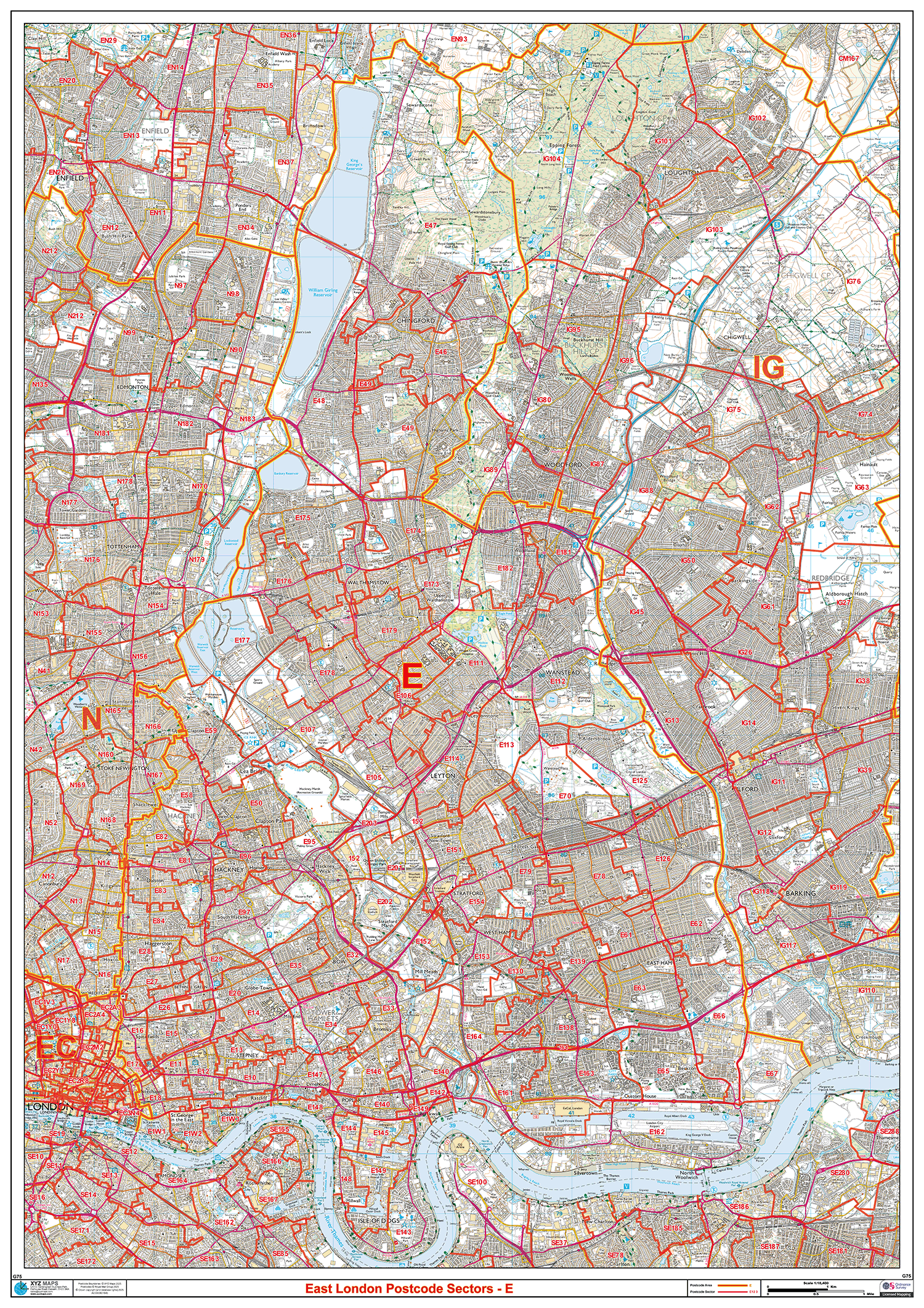East London - E - Postcode Sector Map (G75) – XYZ Maps