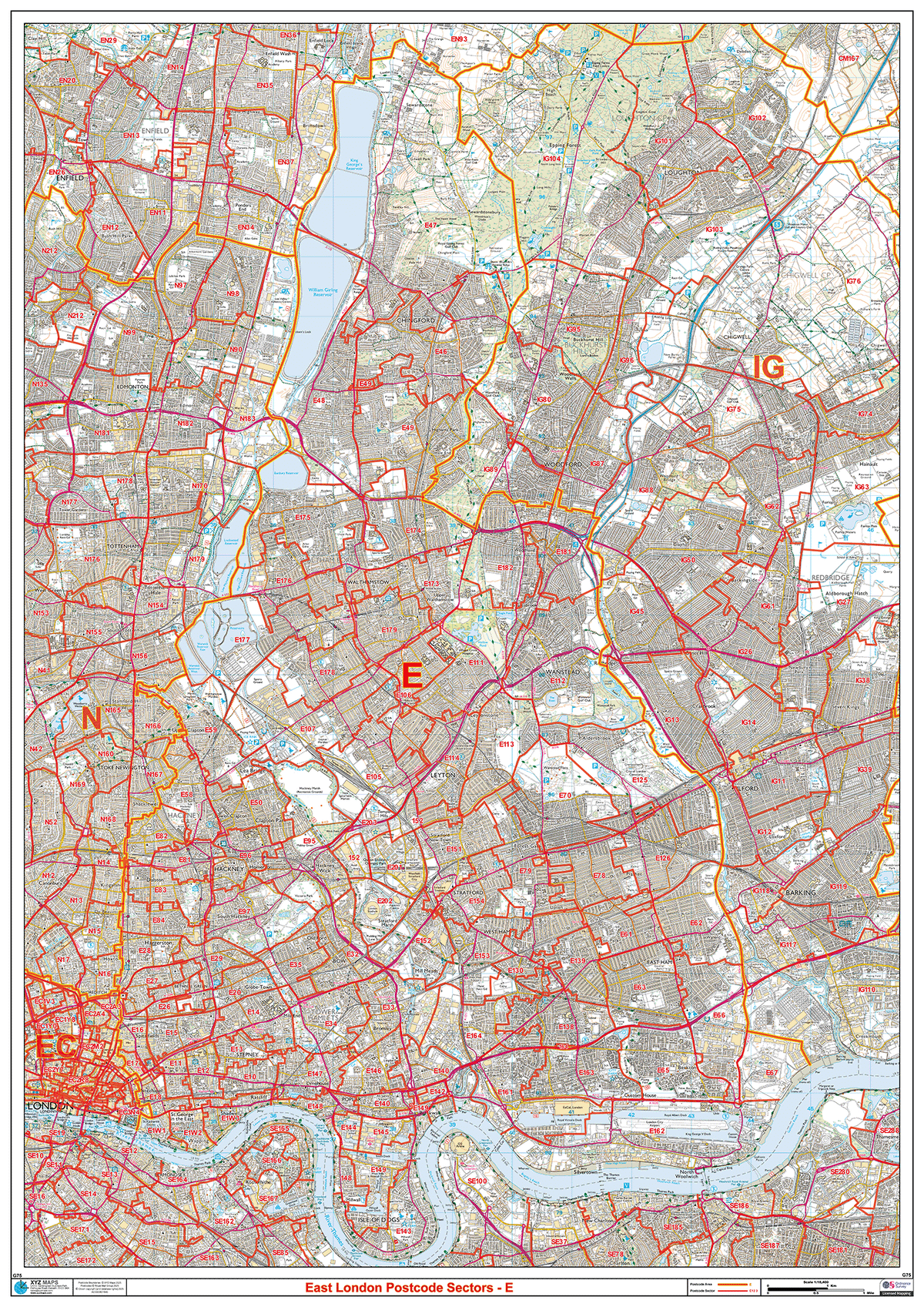 G75 Postcode Map East London - E - Postcode Sector Map (G75) – XYZ Maps