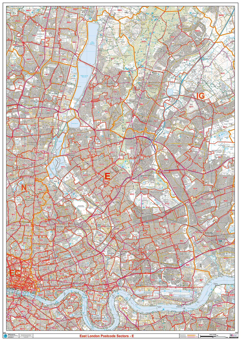 East London - E - Postcode Sector Map (G75)