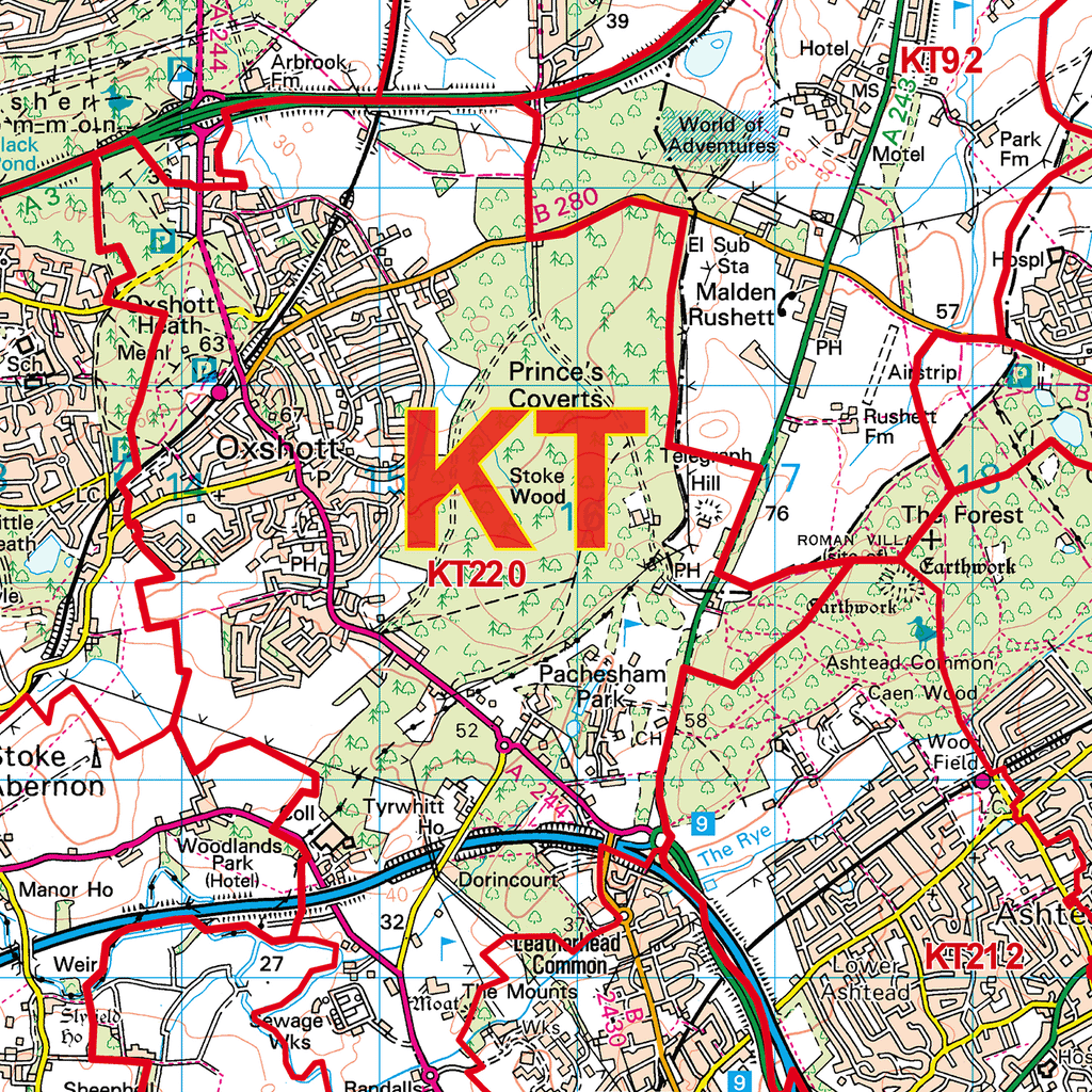 Kingston-Upon-Thames - KT- Postcode Sector Map (G87)