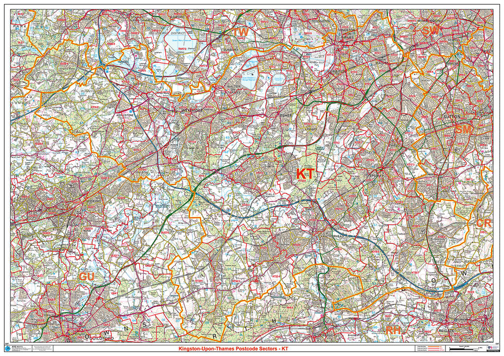 Kingston-Upon-Thames - KT- Postcode Sector Map (G87)