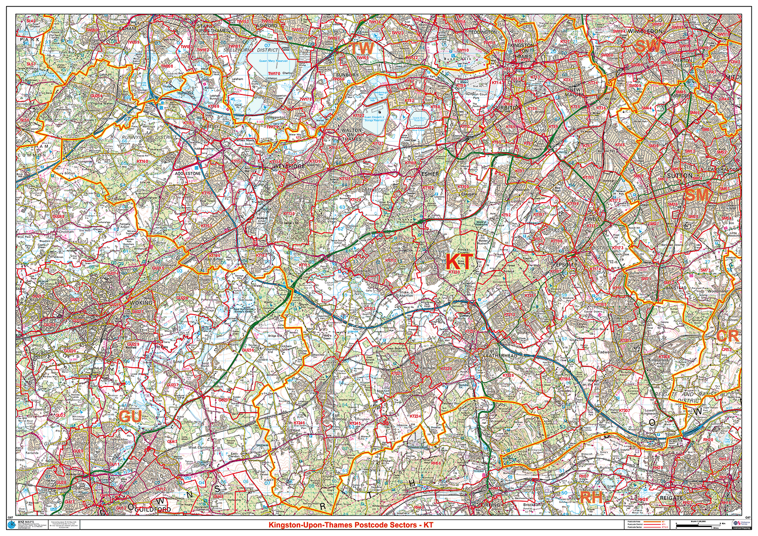 Kingston-Upon-Thames - KT- Postcode Sector Map (G87)