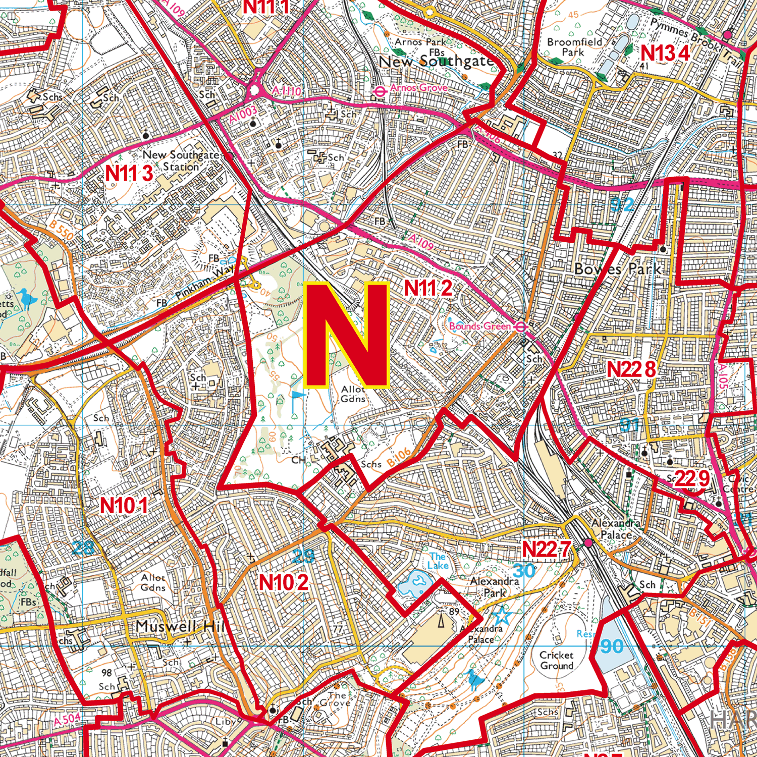 North London - N - Postcode Sector Map (G95)