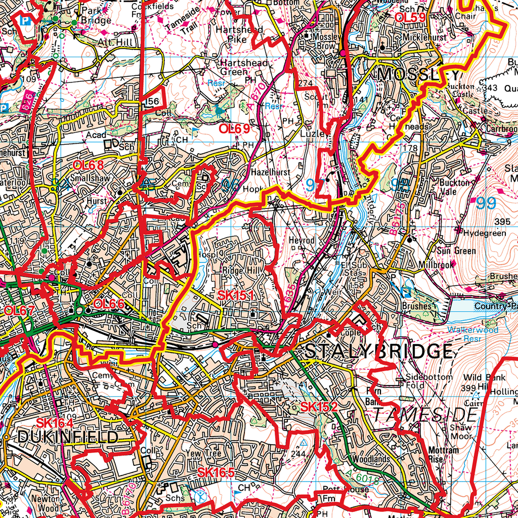 Oldham - OL - Postcode Sector Map (G98)