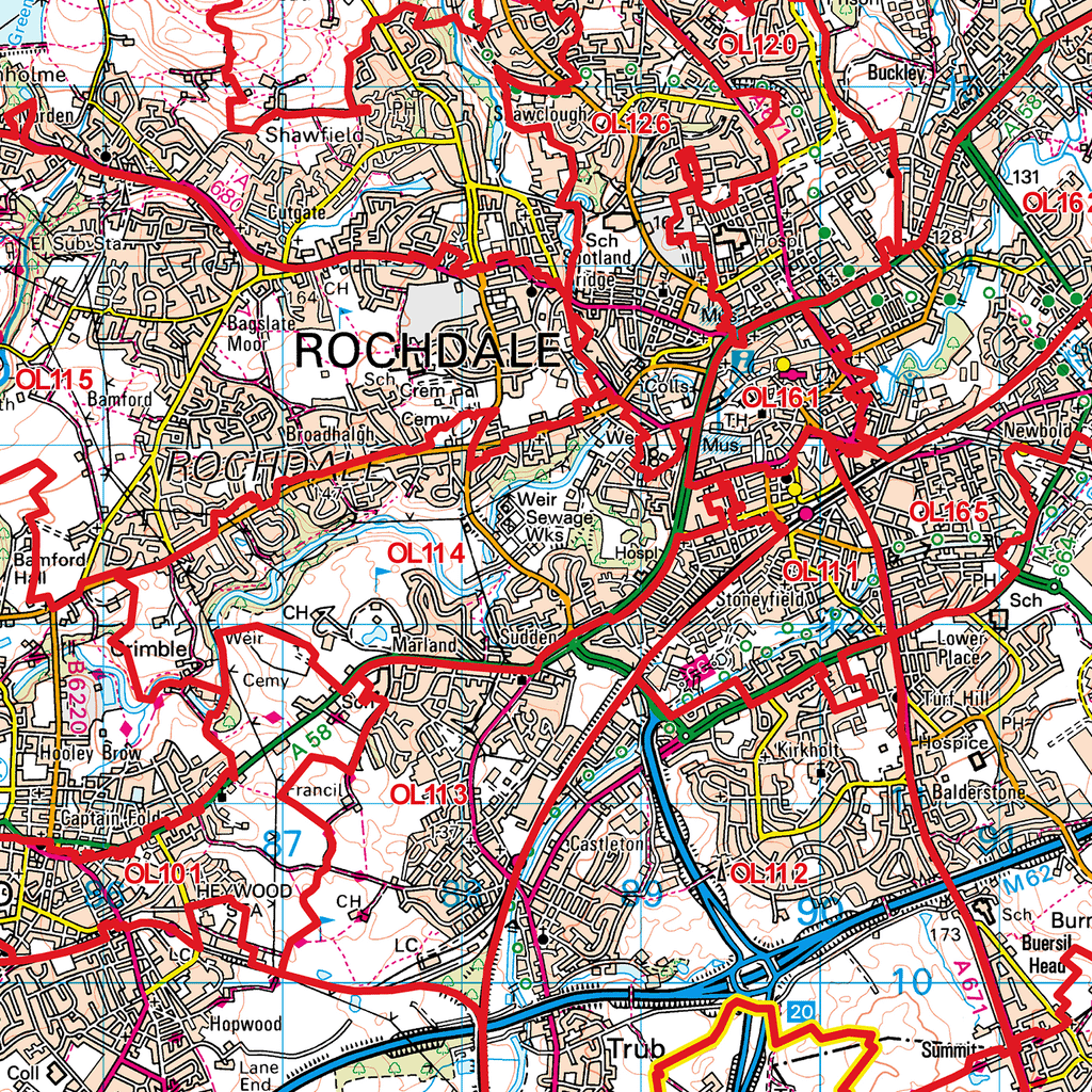 Oldham - OL - Postcode Sector Map (G98)