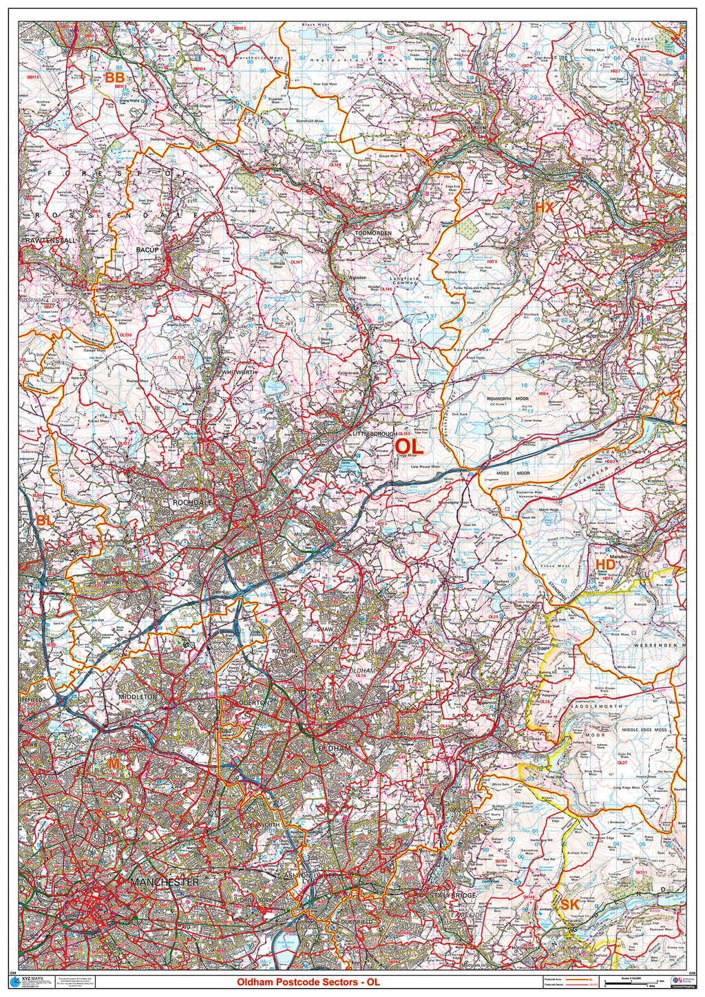 Oldham - OL - Postcode Sector Map (G98)