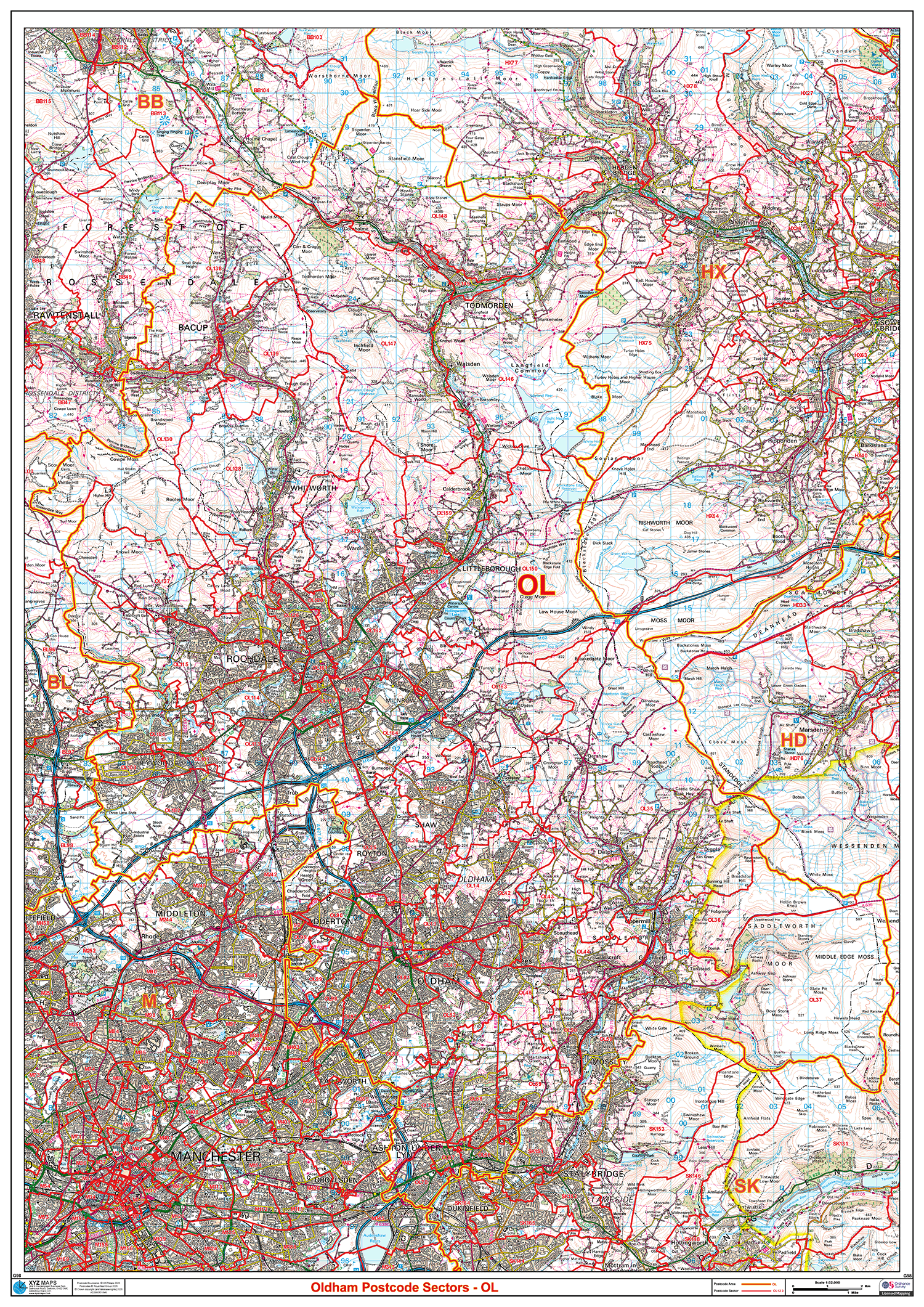 Oldham - OL - Postcode Sector Map (G98)
