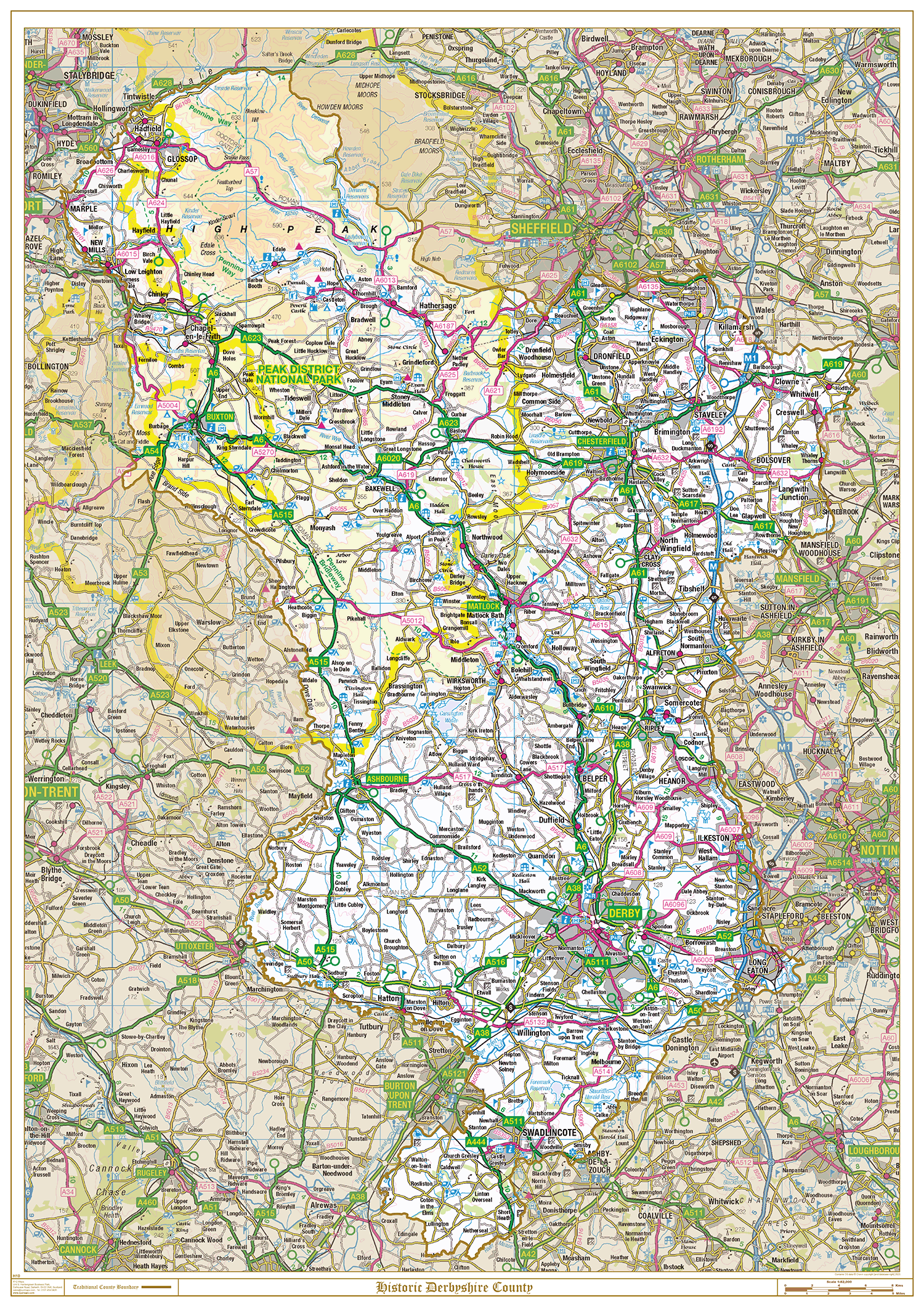 Historic Derbyshire County Map