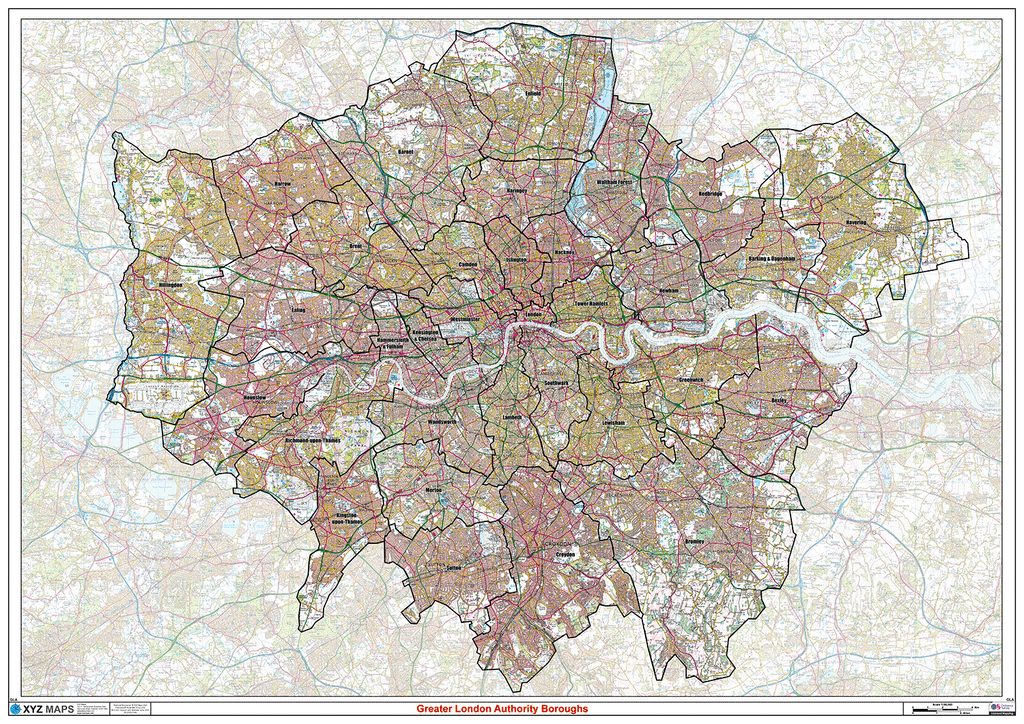 (GLA) Greater London Authority Boroughs Wall Map