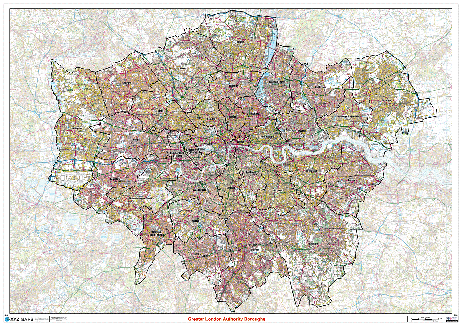 (GLA) Greater London Authority Boroughs Wall Map