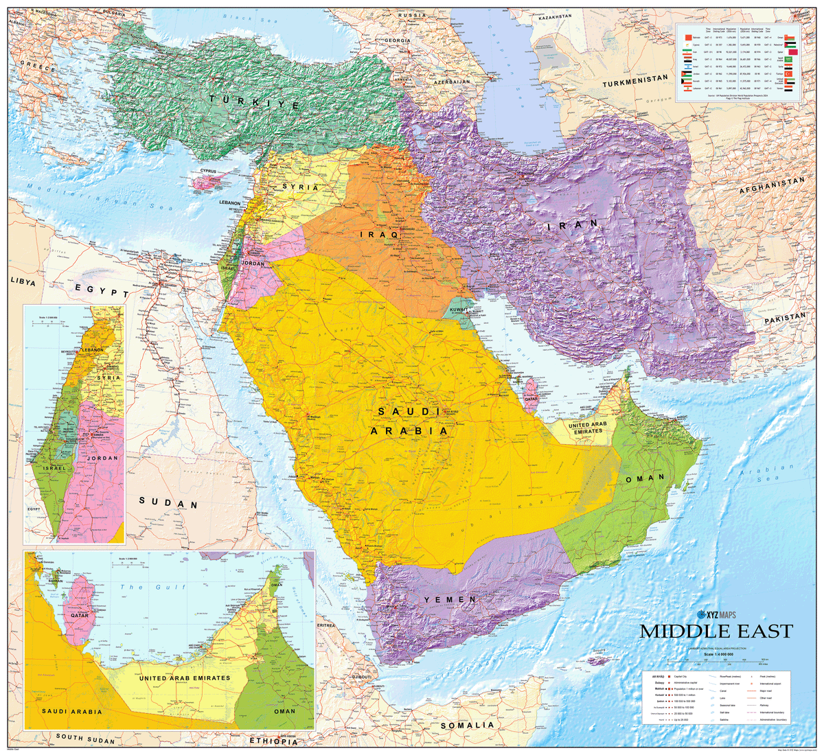 Middle East Political Wall Map (108cm x 99cm) – XYZ Maps