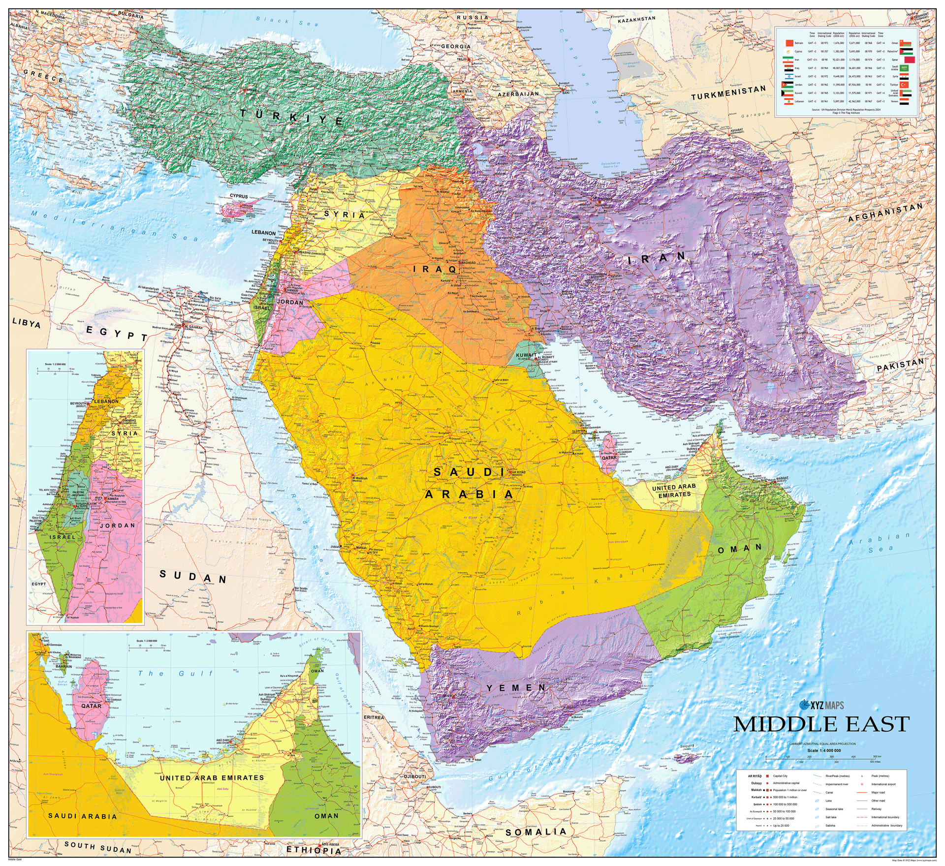 Middle East Political Wall Map (108cm x 99cm) – XYZ Maps