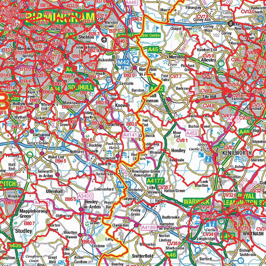 West Midlands Postcode Sector Wall Map - (S10)