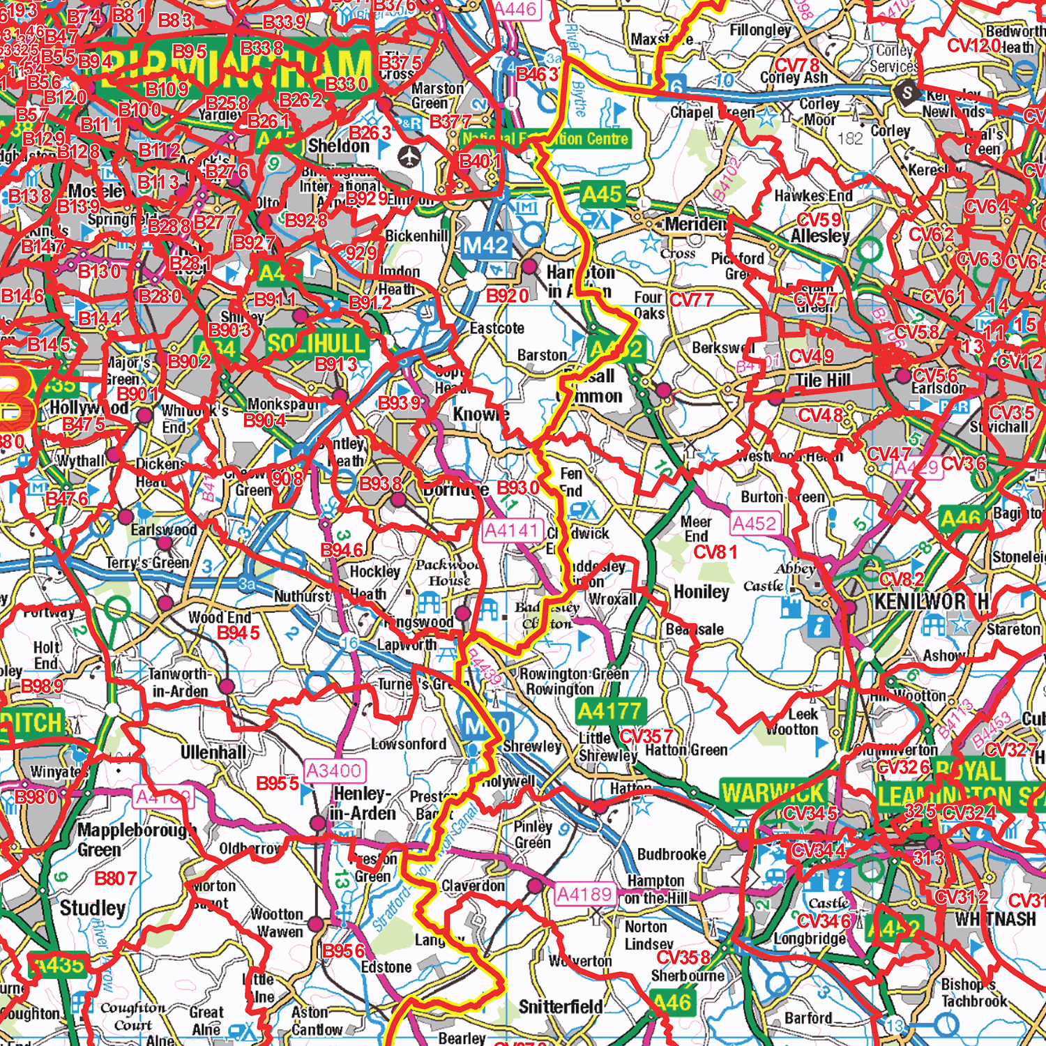 West Midlands Postcode Sector Wall Map - (S10)