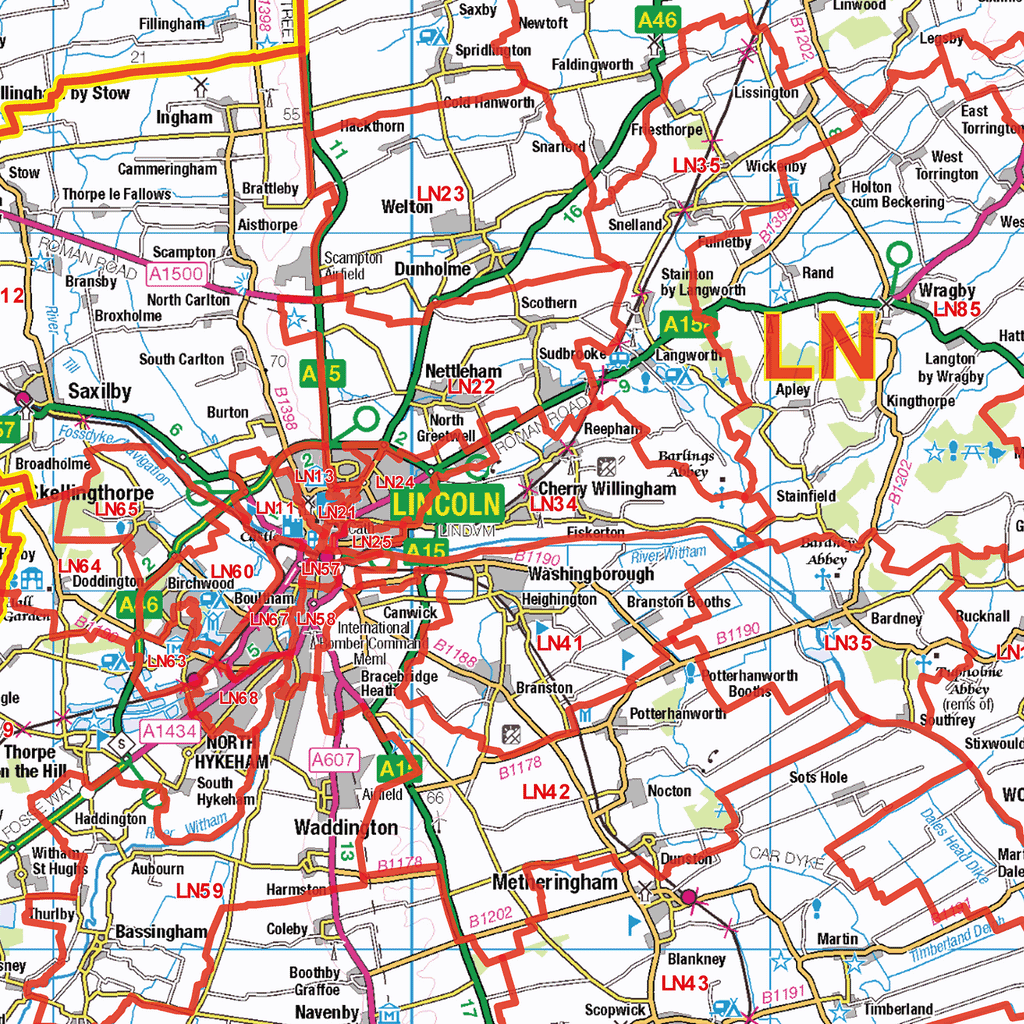 Lincolnshire & Derbyshire Postcode Sector Wall Map - (S11)