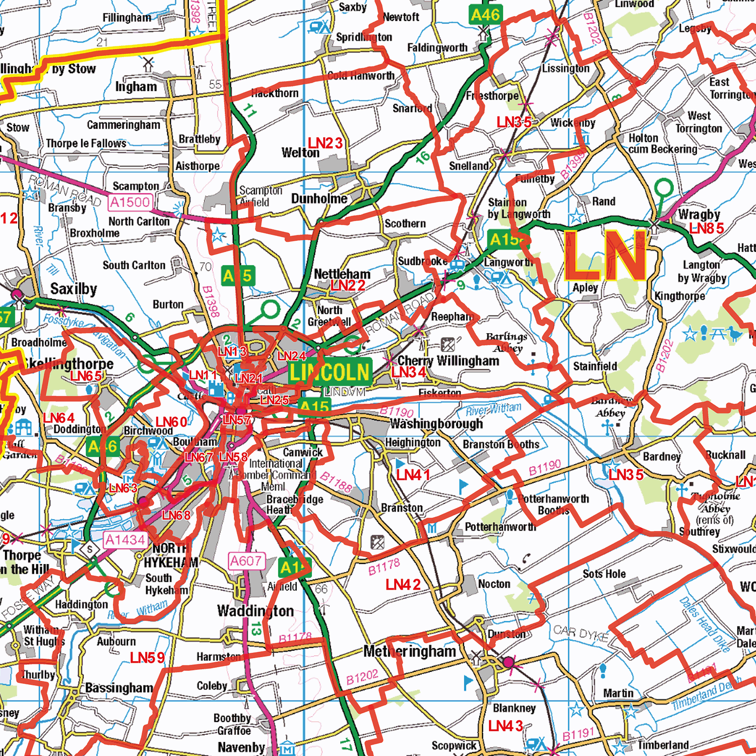 Lincolnshire & Derbyshire Postcode Sector Wall Map - (S11)