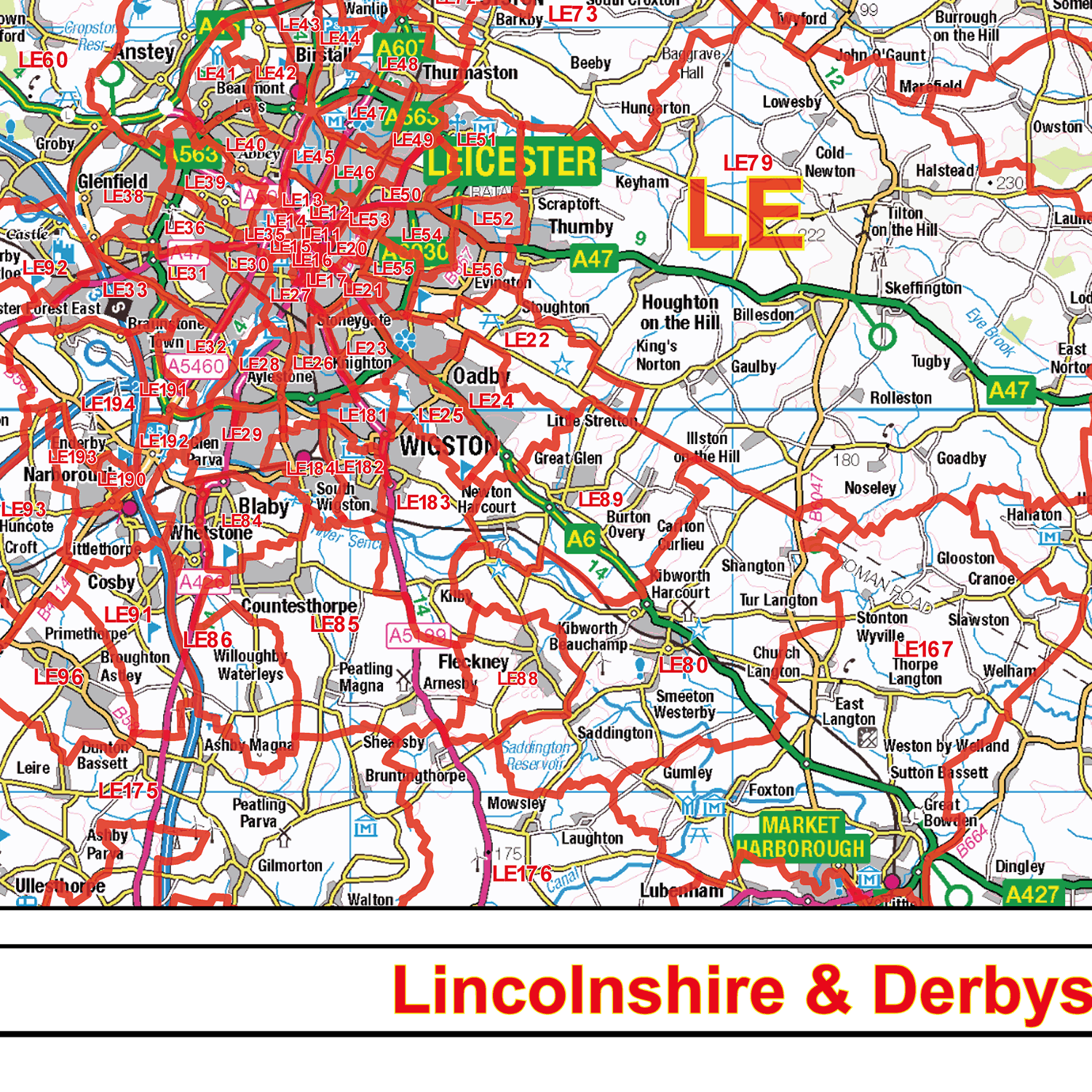 Lincolnshire & Derbyshire Postcode Sector Wall Map - (S11)