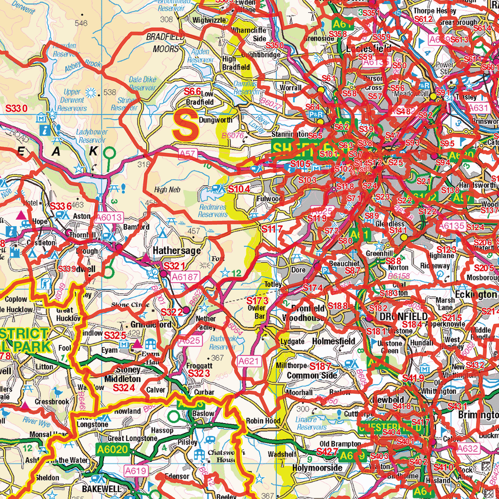 Lincolnshire & Derbyshire Postcode Sector Wall Map - (S11)