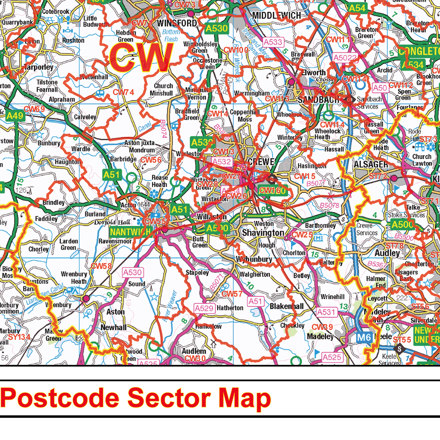 North West England Postcode Sector Wall Map - (S12)