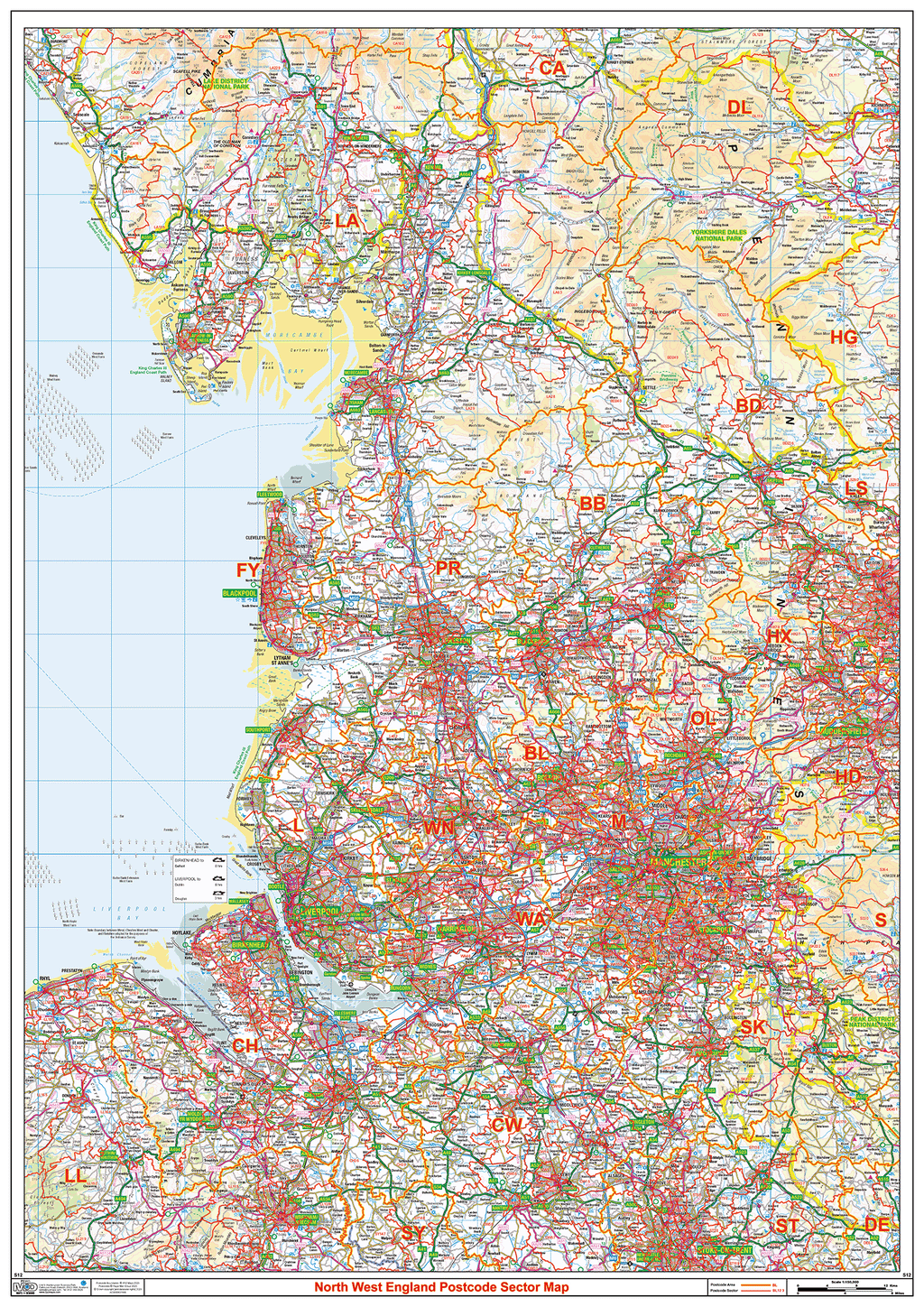 North West England Postcode Sector Wall Map - (S12)