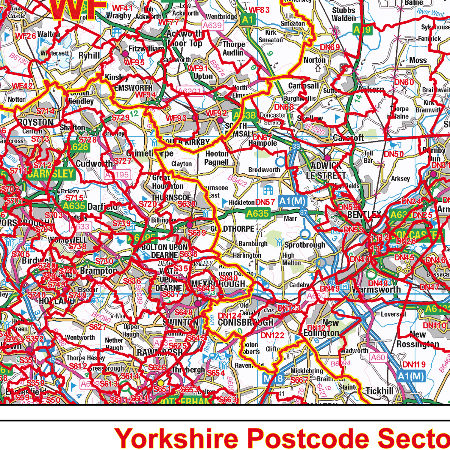 Yorkshire Postcode Sector Wall Map - (S13)
