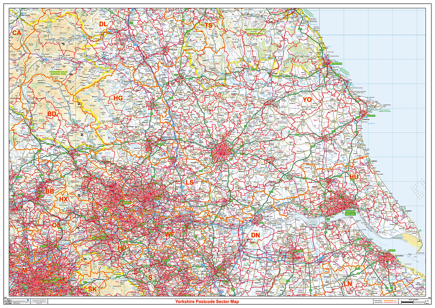 Yorkshire Postcode Sector Wall Map - (S13)