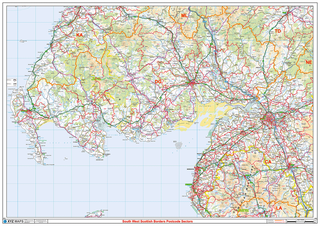 South West Scottish Borders Postcode Sector Wall Map - (S15)