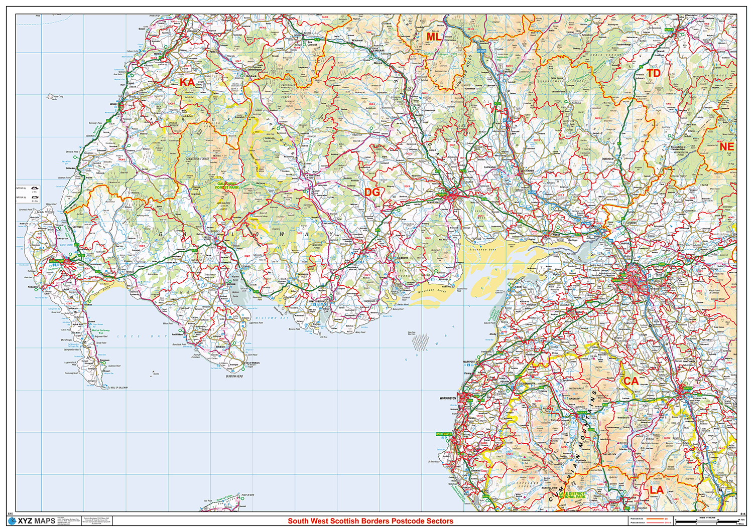 South West Scottish Borders Postcode Sector Wall Map - (S15)