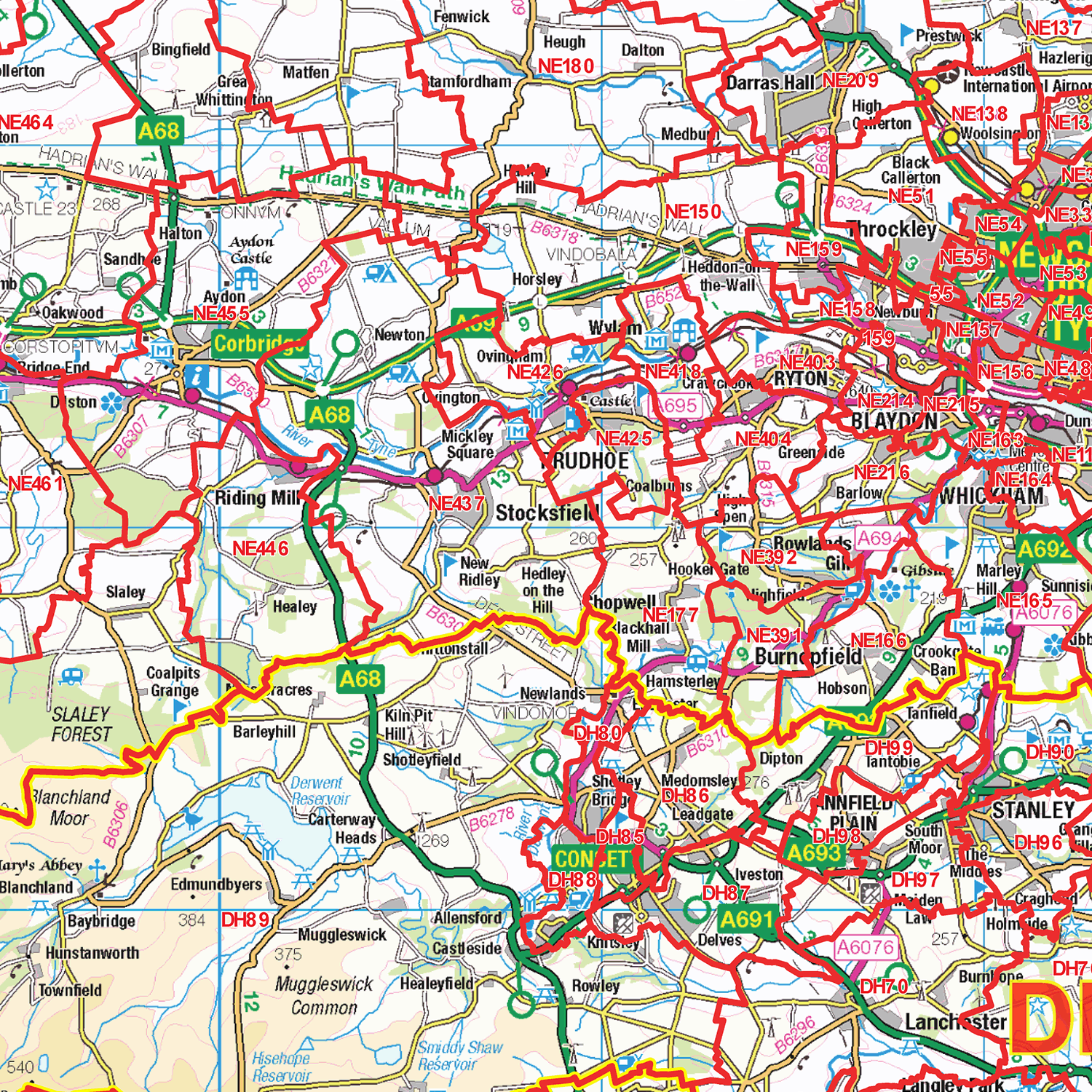 North East England Postcode Sector Wall Map - (S16)