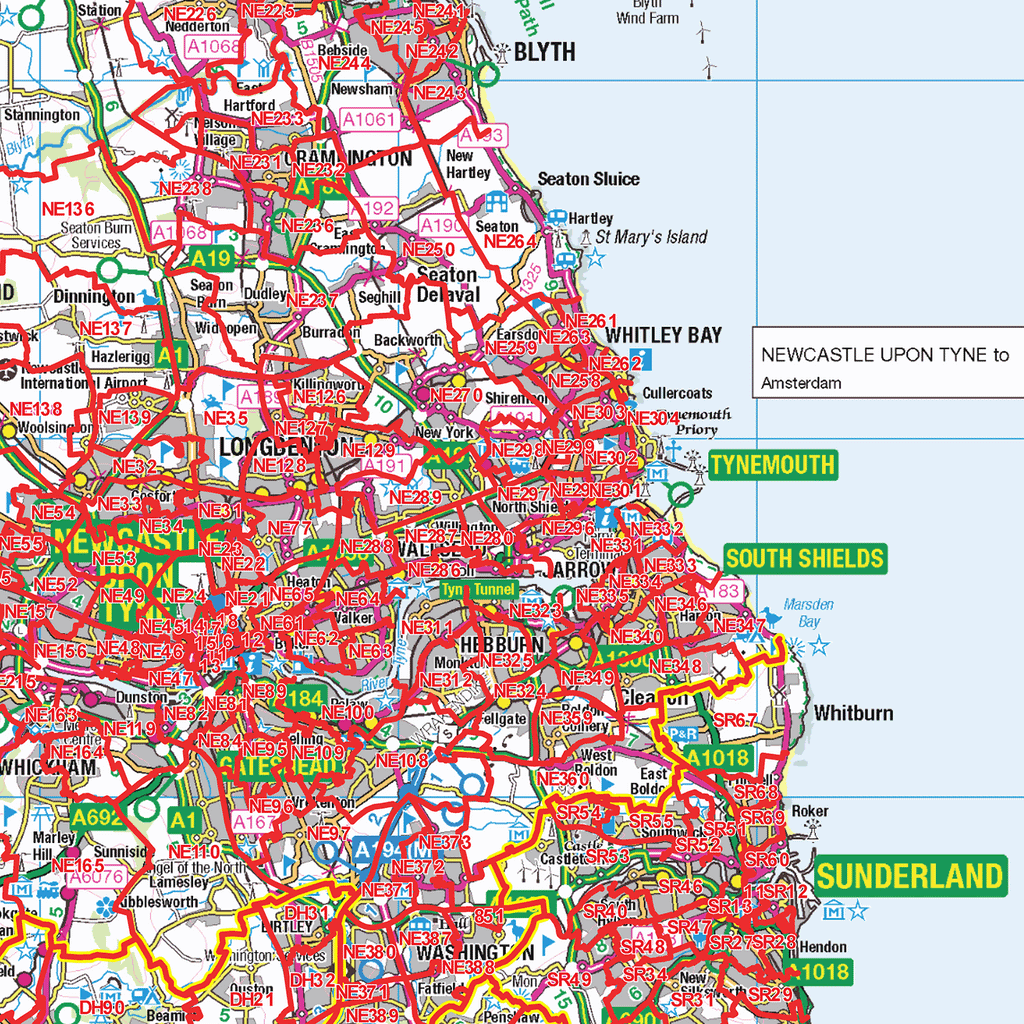 North East England Postcode Sector Wall Map - (S16)