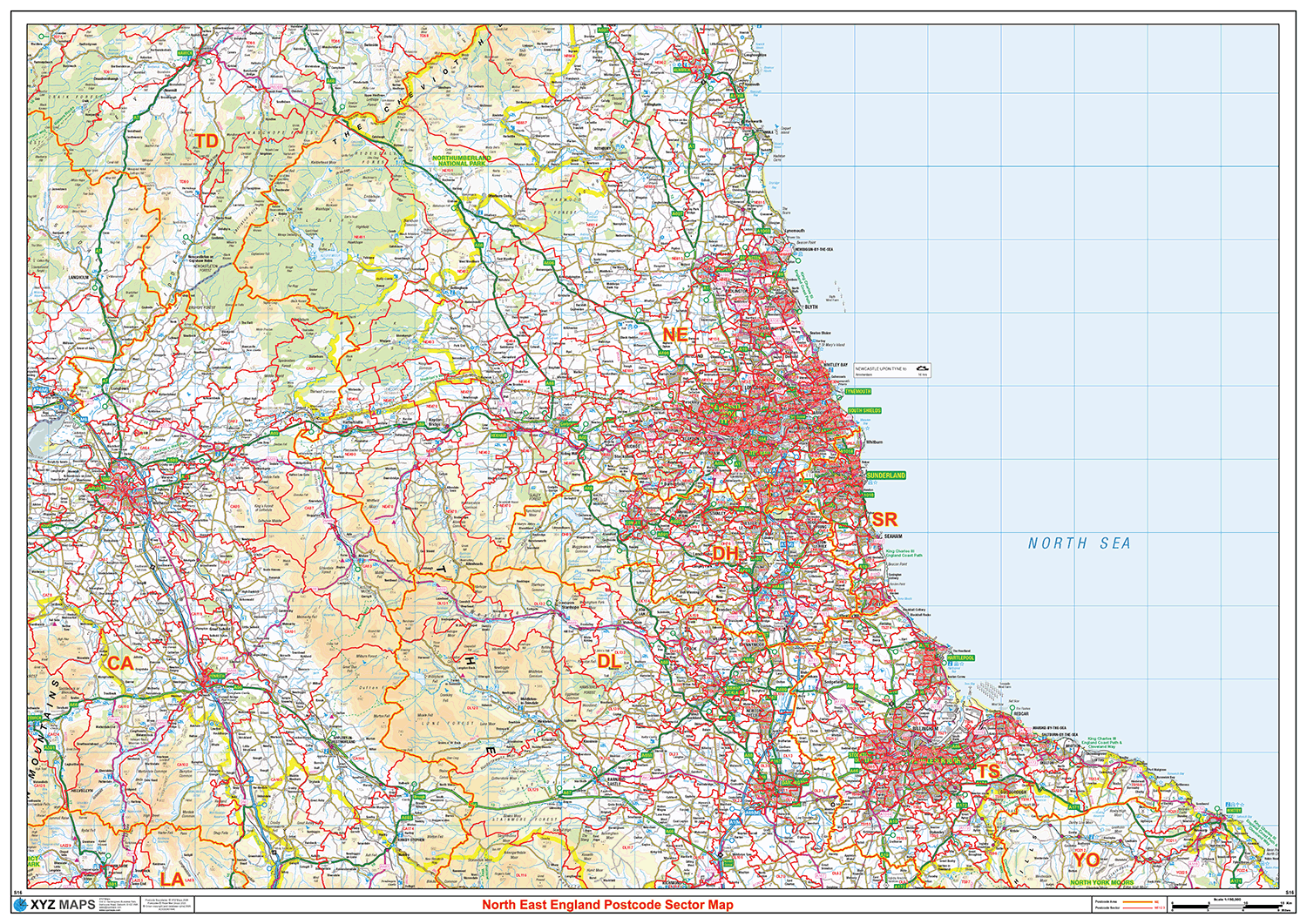 North East England Postcode Sector Wall Map - (S16)
