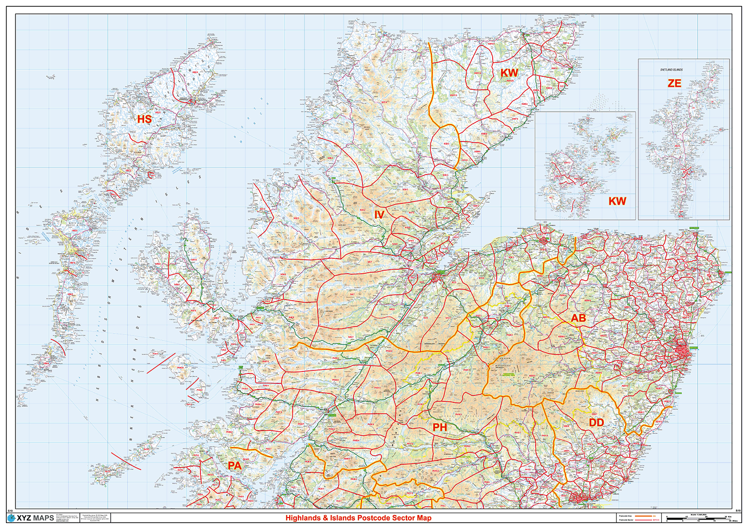 Highlands & Islands Postcode Sector Wall Map - (S19)