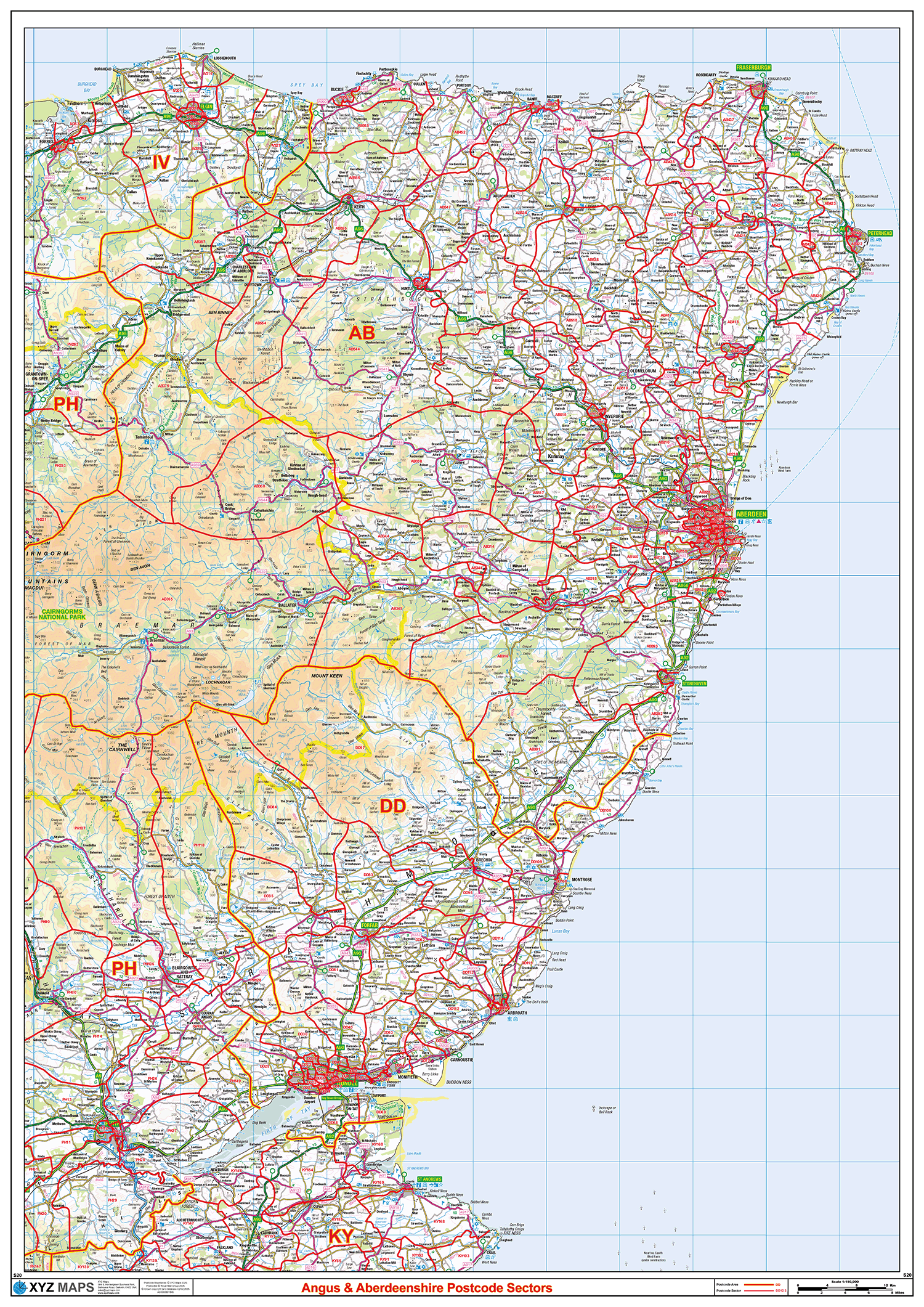 Angus & Aberdeenshire Postcode Sector Wall Map - (S20)