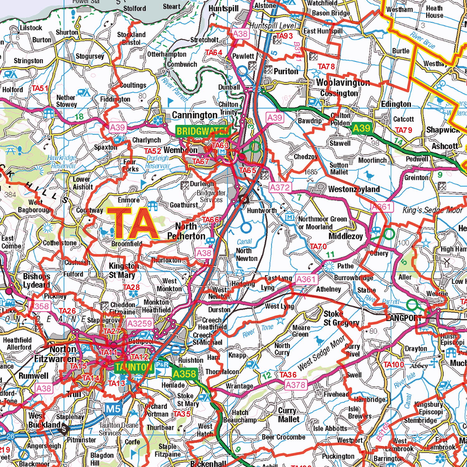 Devon, Dorset & Somerset Postcode Sector Map Wall Map - (S2)