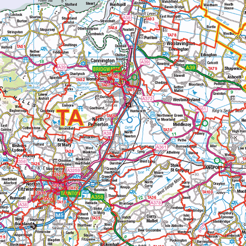 Devon, Dorset & Somerset Postcode Sector Map Wall Map - (S2)