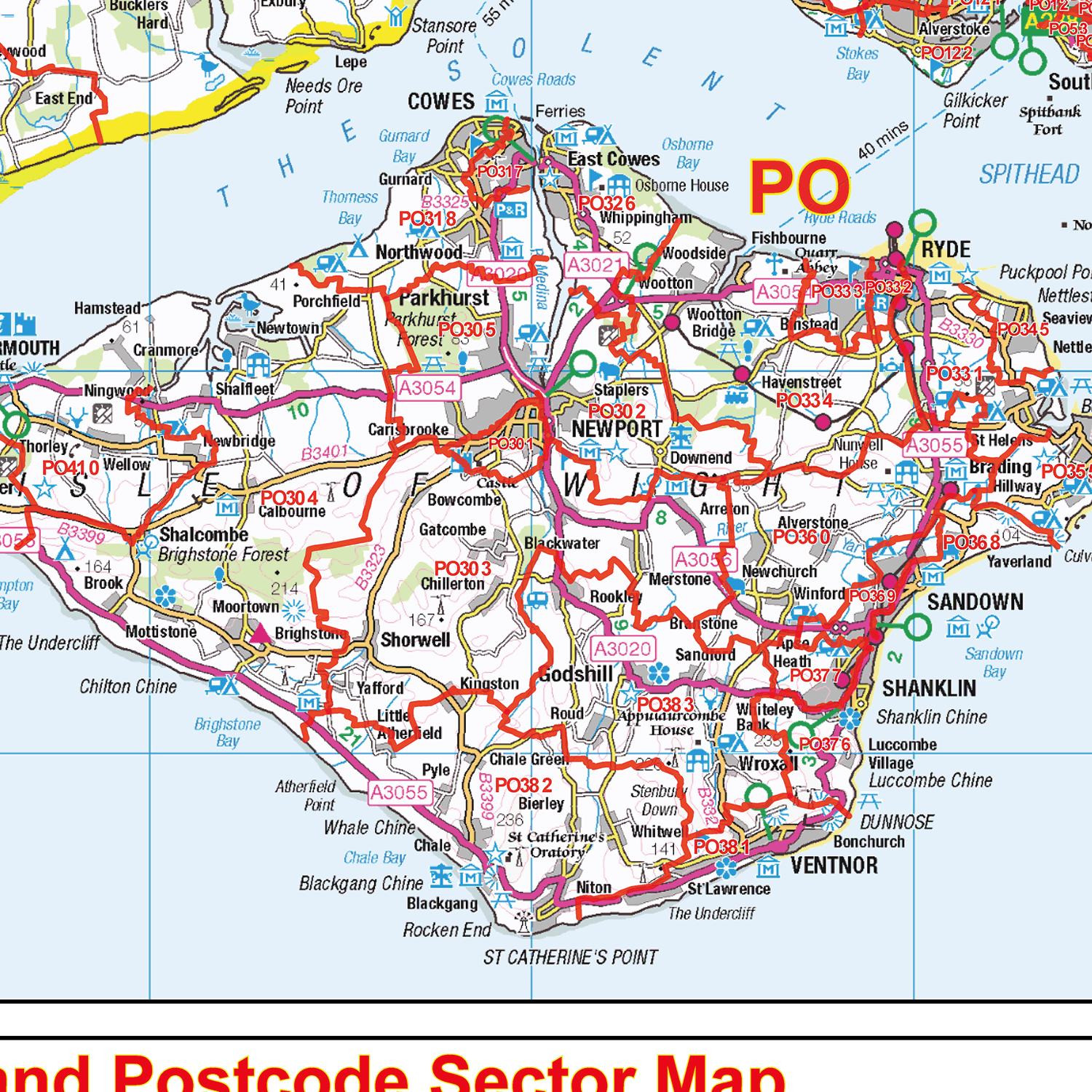 Central Southern England Postcode Sector Wall Map - (S3)